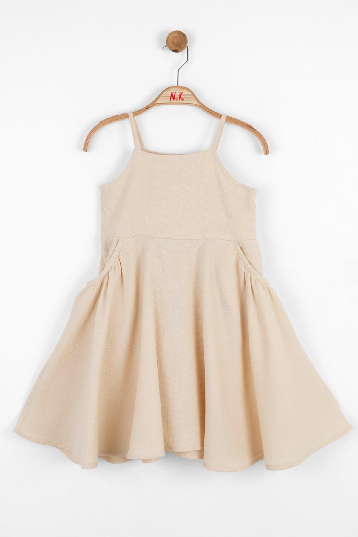 Nk Kids Kız Çocuk Petek Doku %100 Pamuk Elbise 76503 Krem