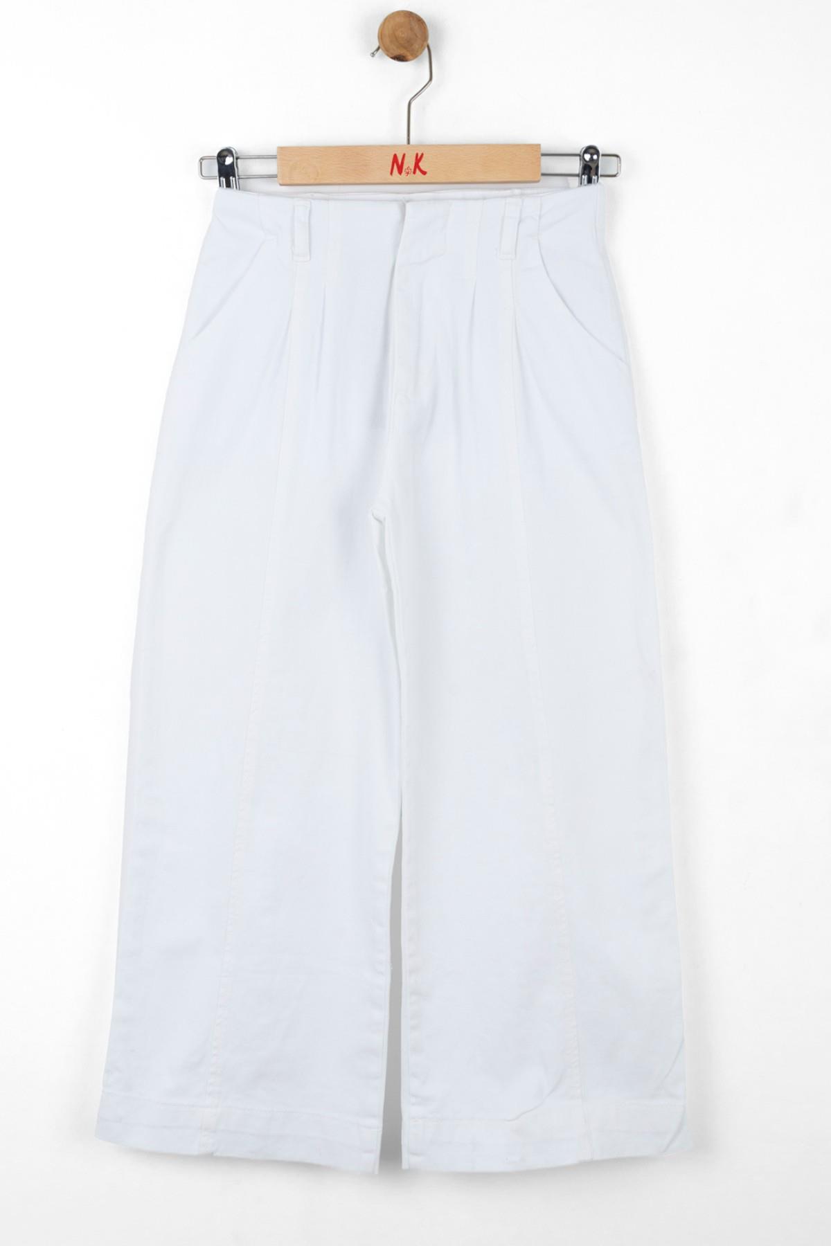 Nk Kids Kız Çocuk Piliseli Bel Bol Paça Pantolon 56703 Beyaz