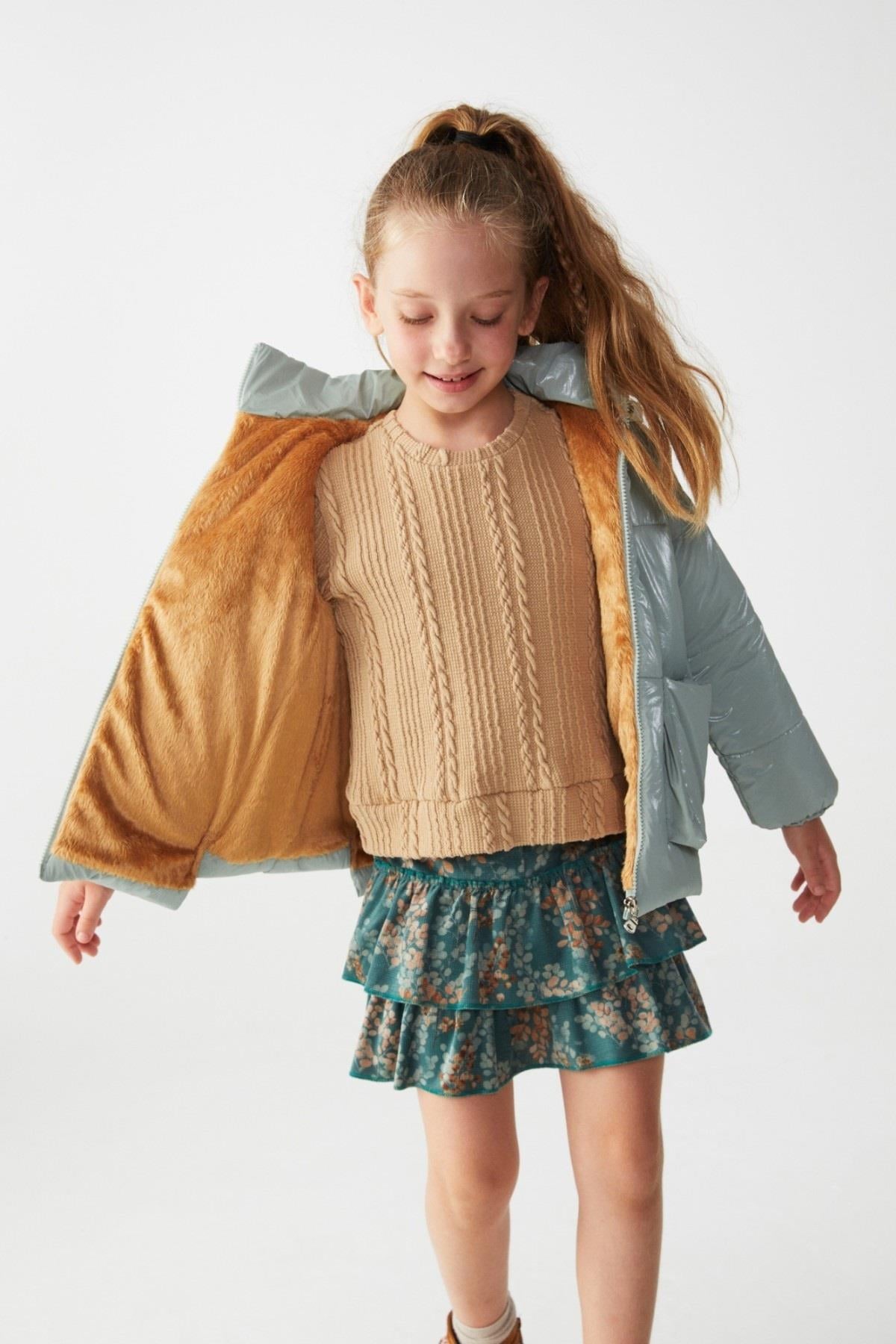 Nk Kids Kız Çocuk Saç Örgülü Triko Kazak 35507 Bej