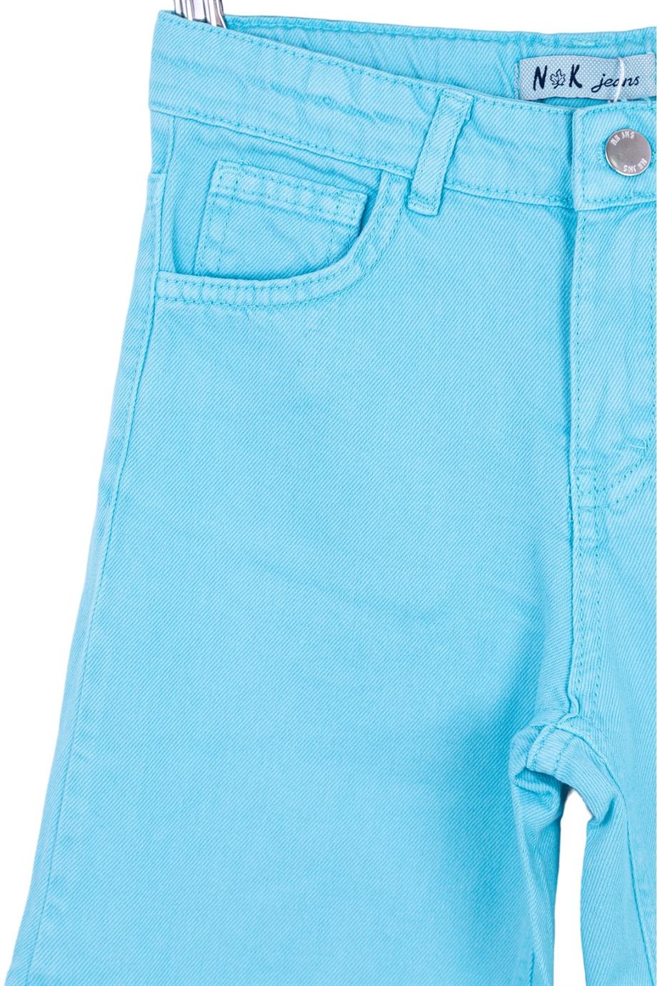NK Kids Kız Çocuk Yırtmaçlı Bol Paça Denim Pantolon 54714 Mavi