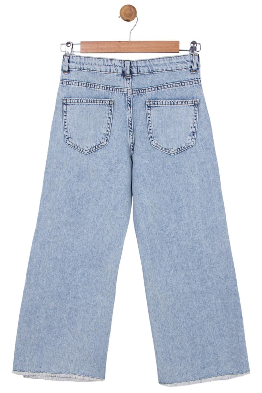 Nk Kids Kız Çocuk Yırtmaçlı Bol Paça Denim Pantolon 54720 Kot Mavi