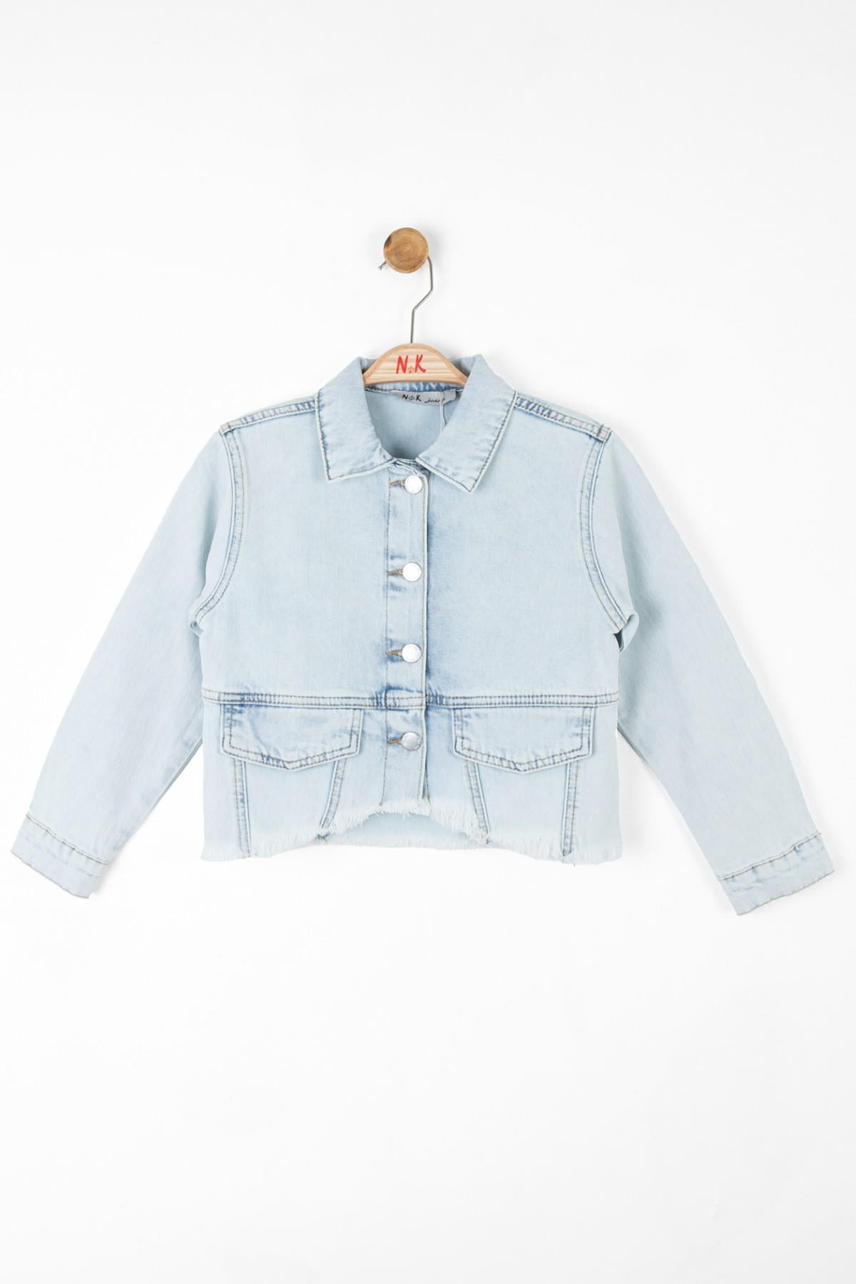 Nk Kids Püsküllü Crop Denim Ceket 36708 Kot Mavi
