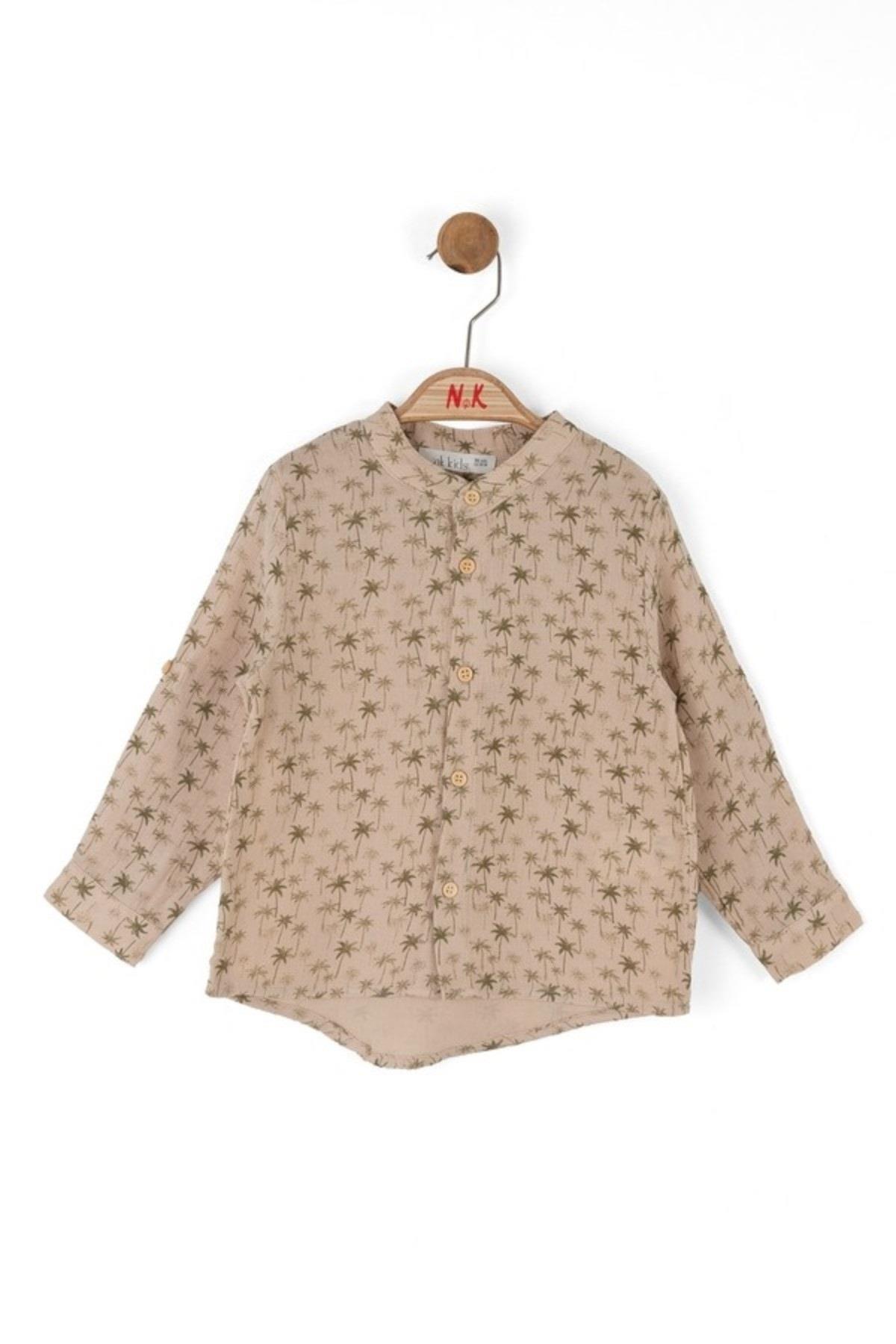 NkKids Erkek Çocuk 1-4 Yaş Palmiyeli Keten Gömlek 48609 Natural