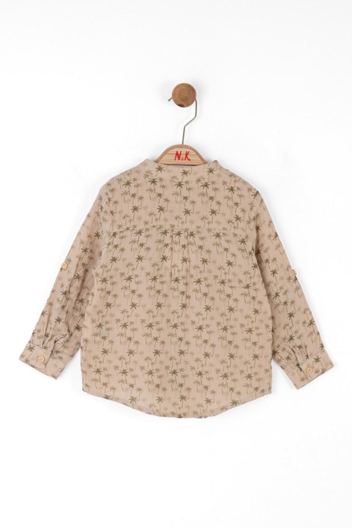 NkKids Erkek Çocuk 1-4 Yaş Palmiyeli Keten Gömlek 48609 Natural