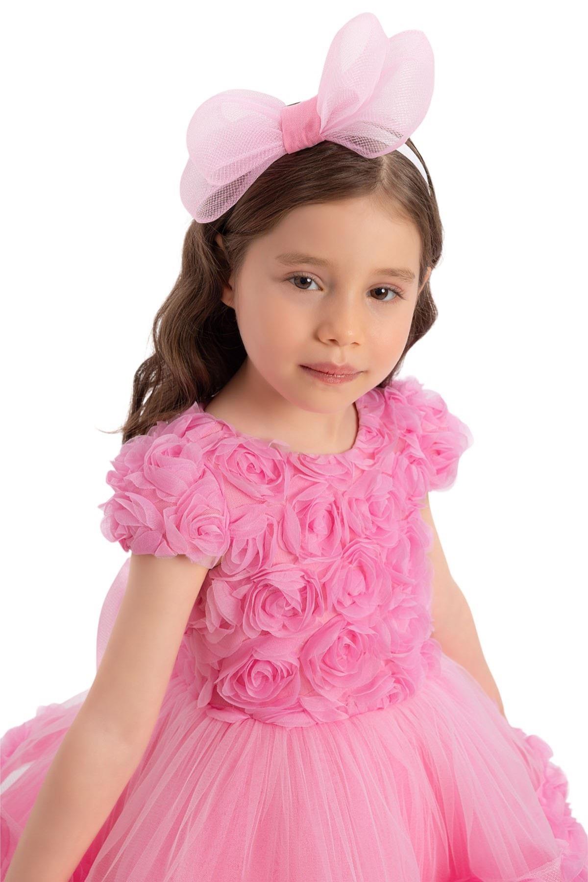 Pamina Kız Bebek 6 Ay- 24 Ay Üç Boyutlu Çiçek Kaplamalı Prenses Elbise Pembe