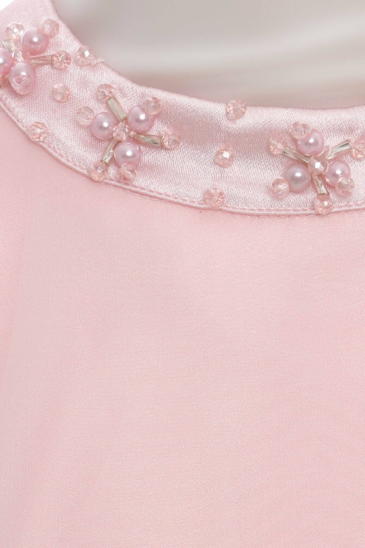Pamina Kız Çocuk 3-7 Yaş Boncuklu Yaka Asimetrik Kesim Tüllü Elbise Pudra