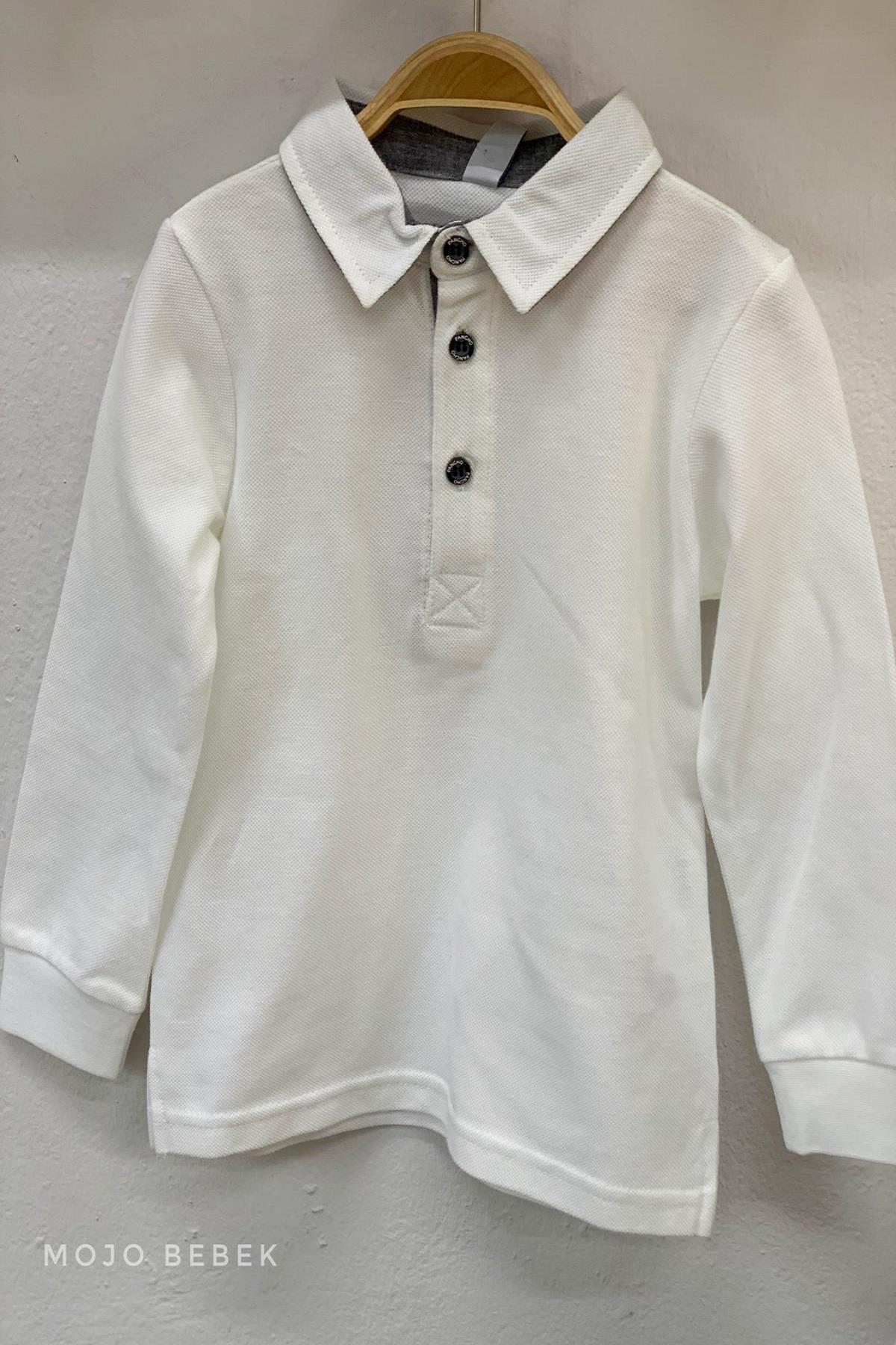Panço Erkek Çocuk Lacoste Yakalı Uzun Kol T-shirt 9930851 Beyaz