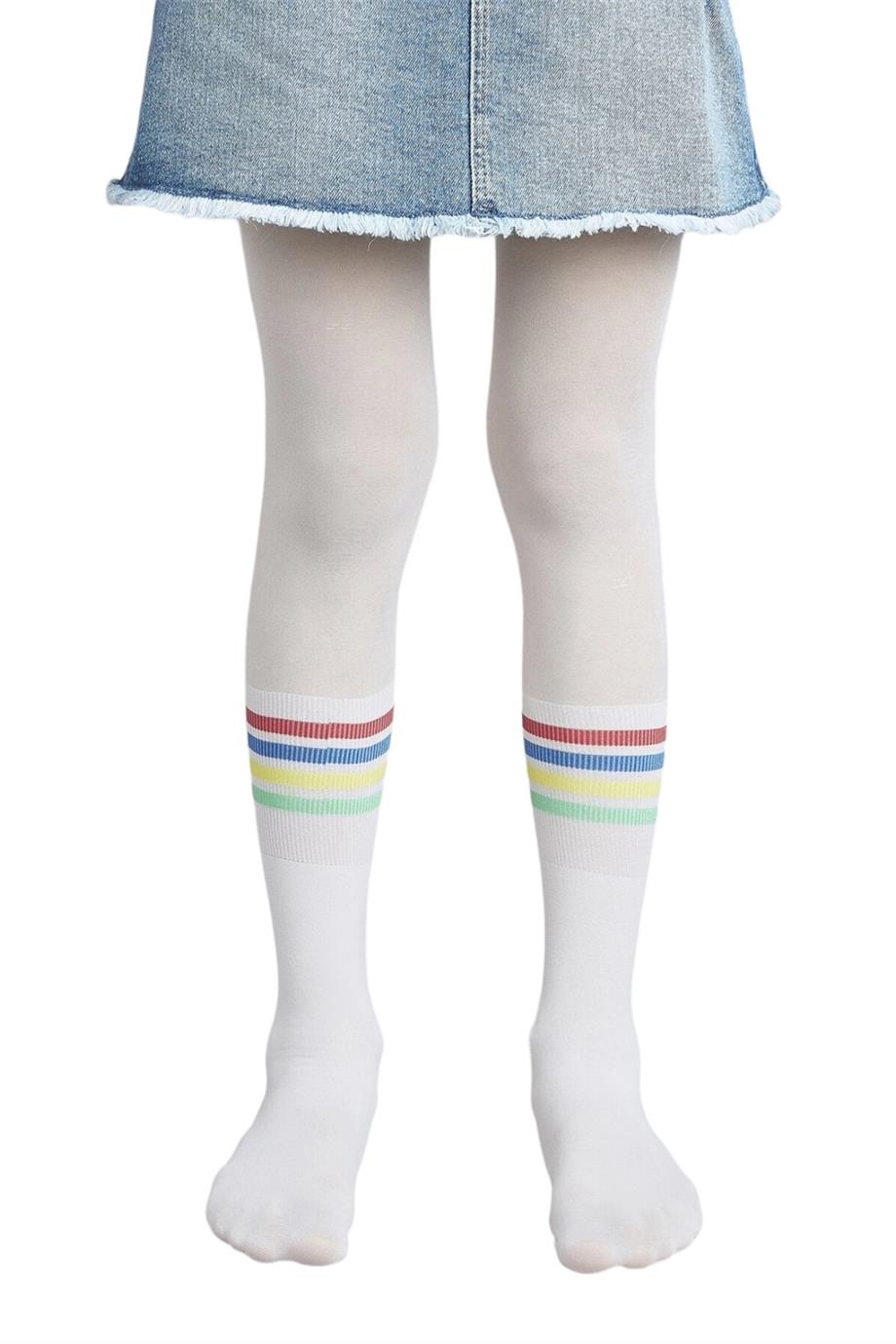 Penti Kız Çocuk Rainbow Stripe 30 Den Külotlu Çorap 2889 Beyaz
