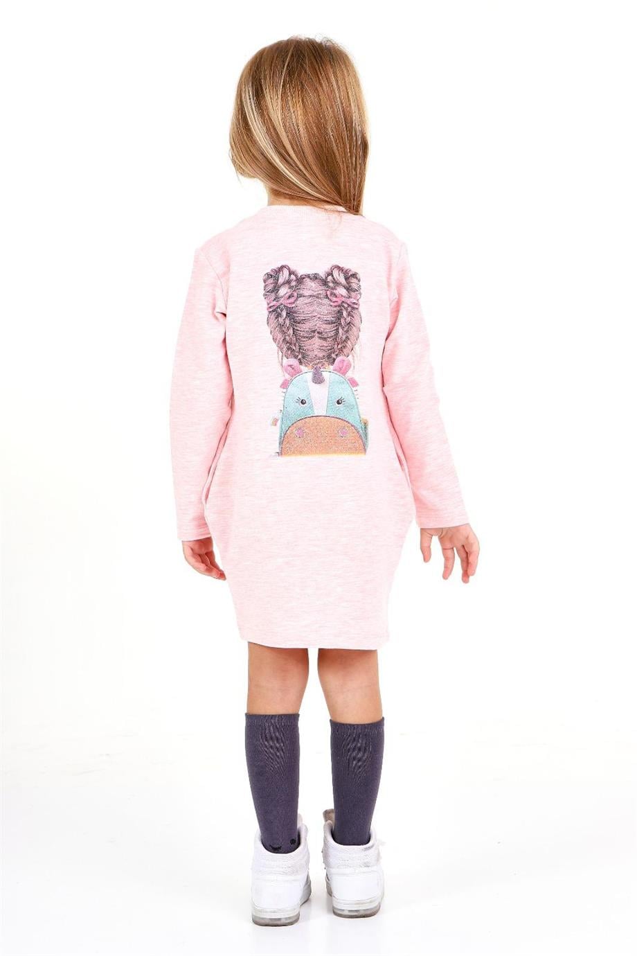 Pop Fashion Kız Çocuk Baskılı Cepli Elbise 6750 Pembe