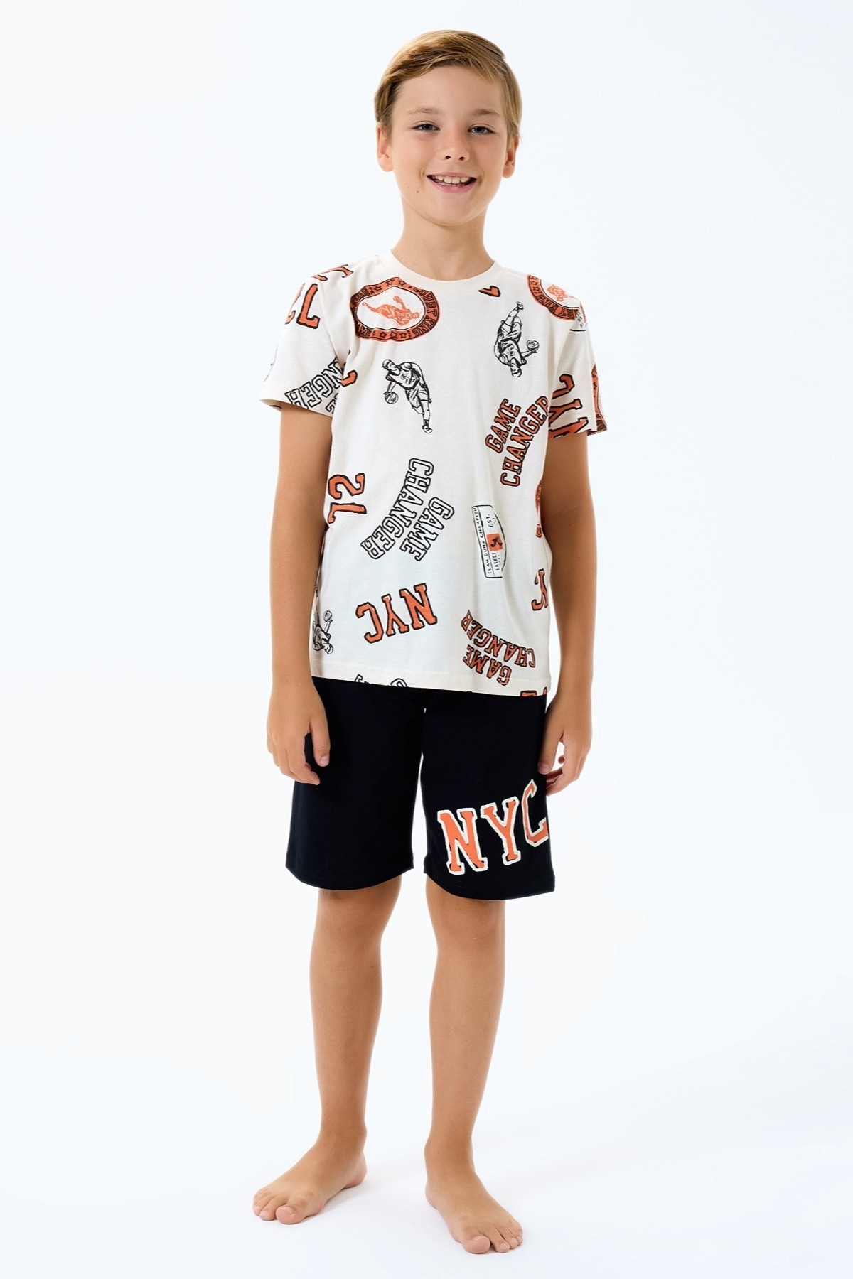 RolyPoly Erkek Çocuk 2-14 Yaş NYC Baskılı Şortlu Pijama Takımı Bej
