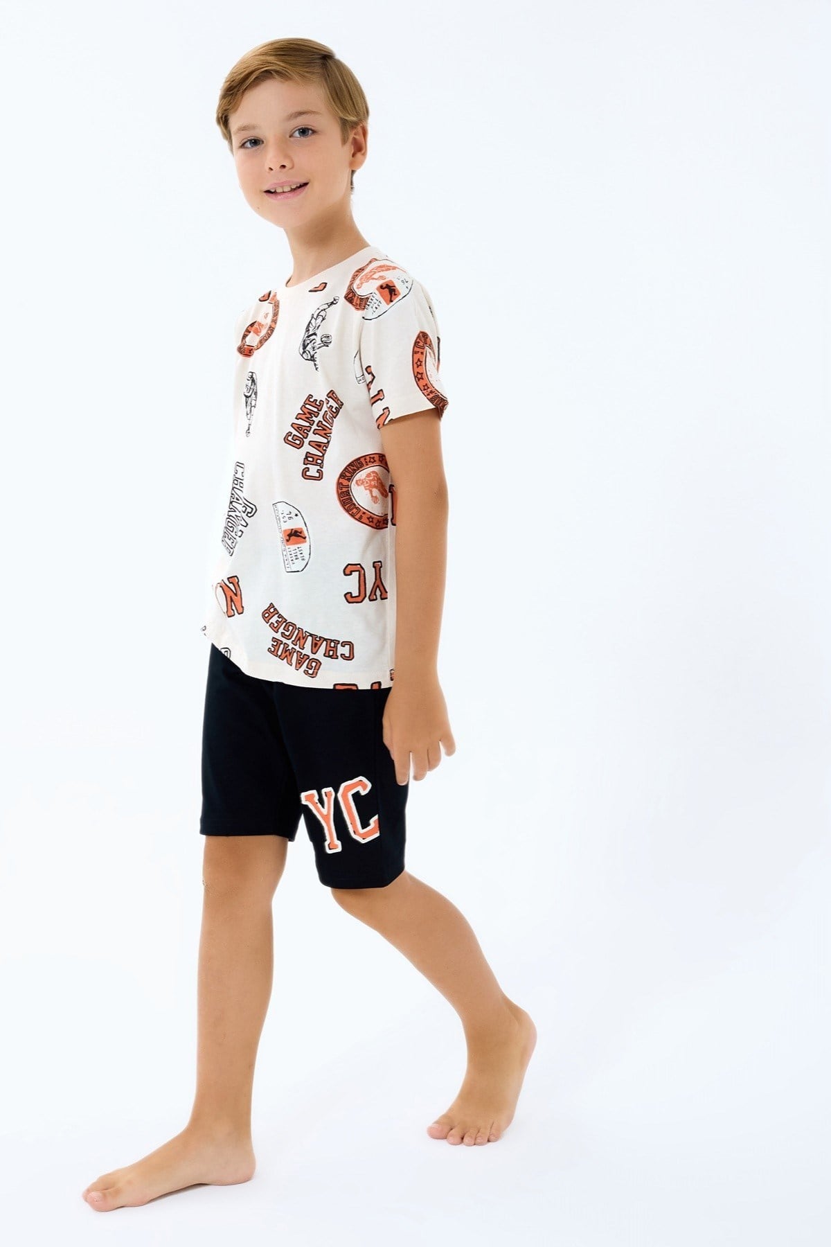 RolyPoly Erkek Çocuk 2-14 Yaş NYC Baskılı Şortlu Pijama Takımı Bej