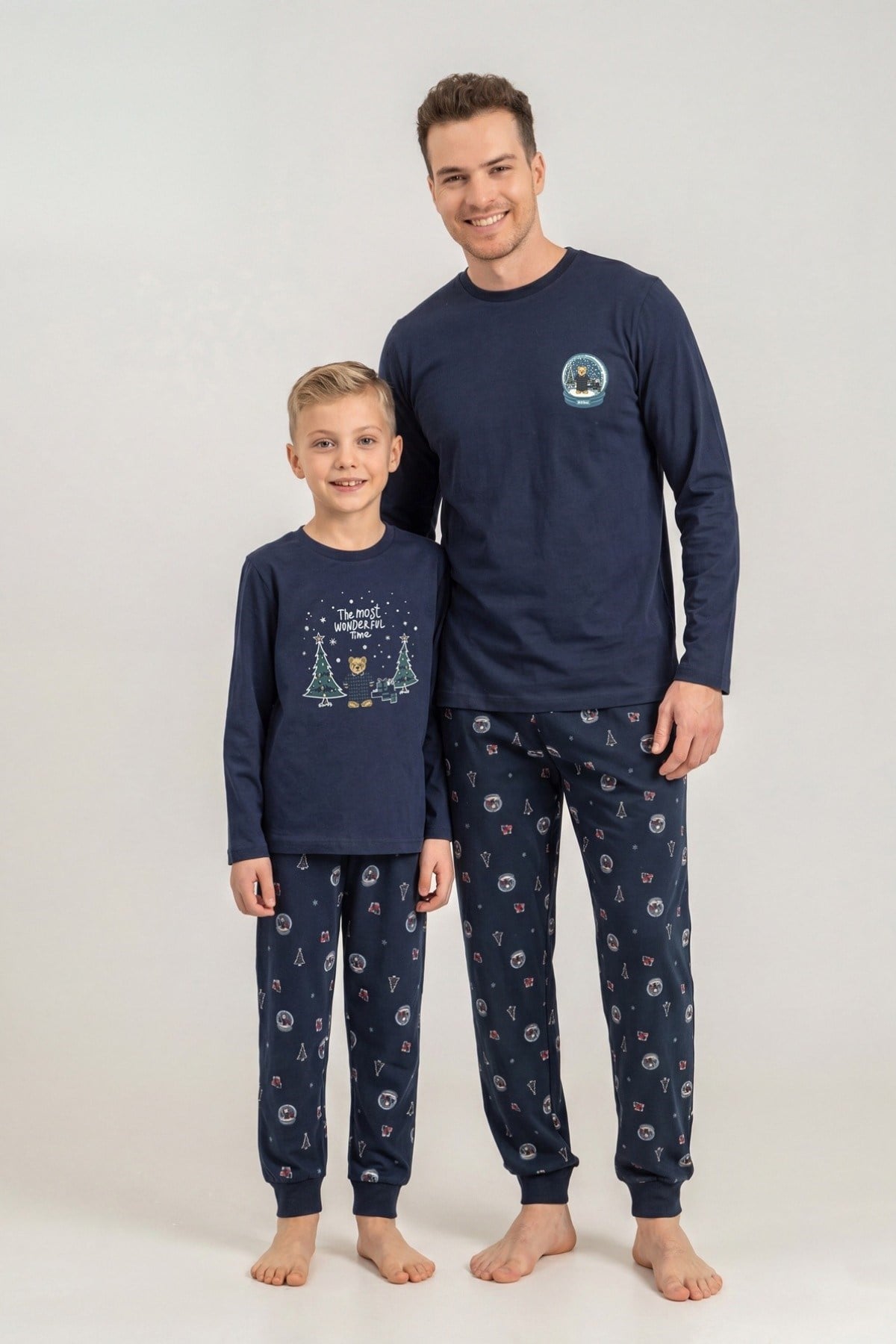 RolyPoly Erkek Çocuk Yeni Yıl Temalı Uzun Kol Pijama Takımı Lacivert