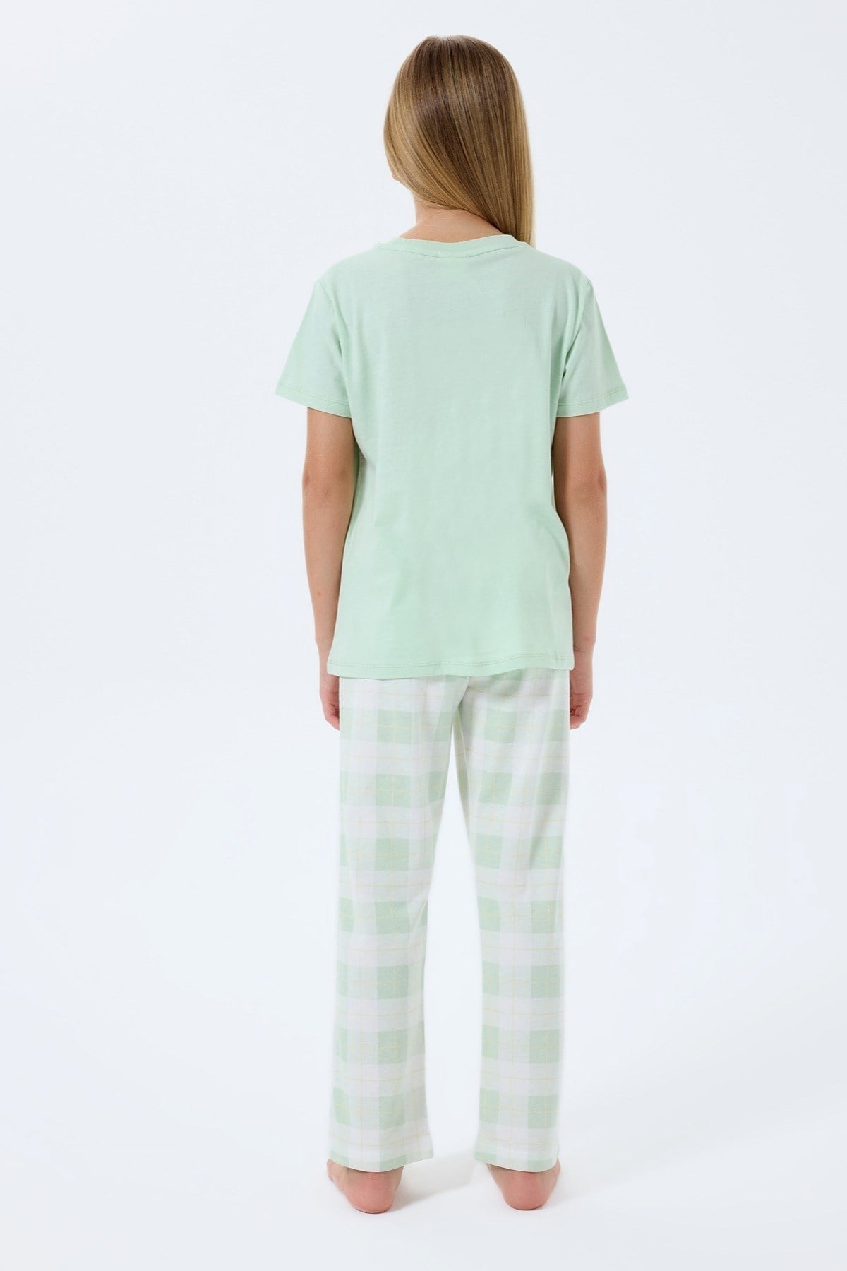 Rolypoly Kız Çocuk 2-14 Yaş Kedi Baskılı Kısa Kol Pijama Takımı Mint