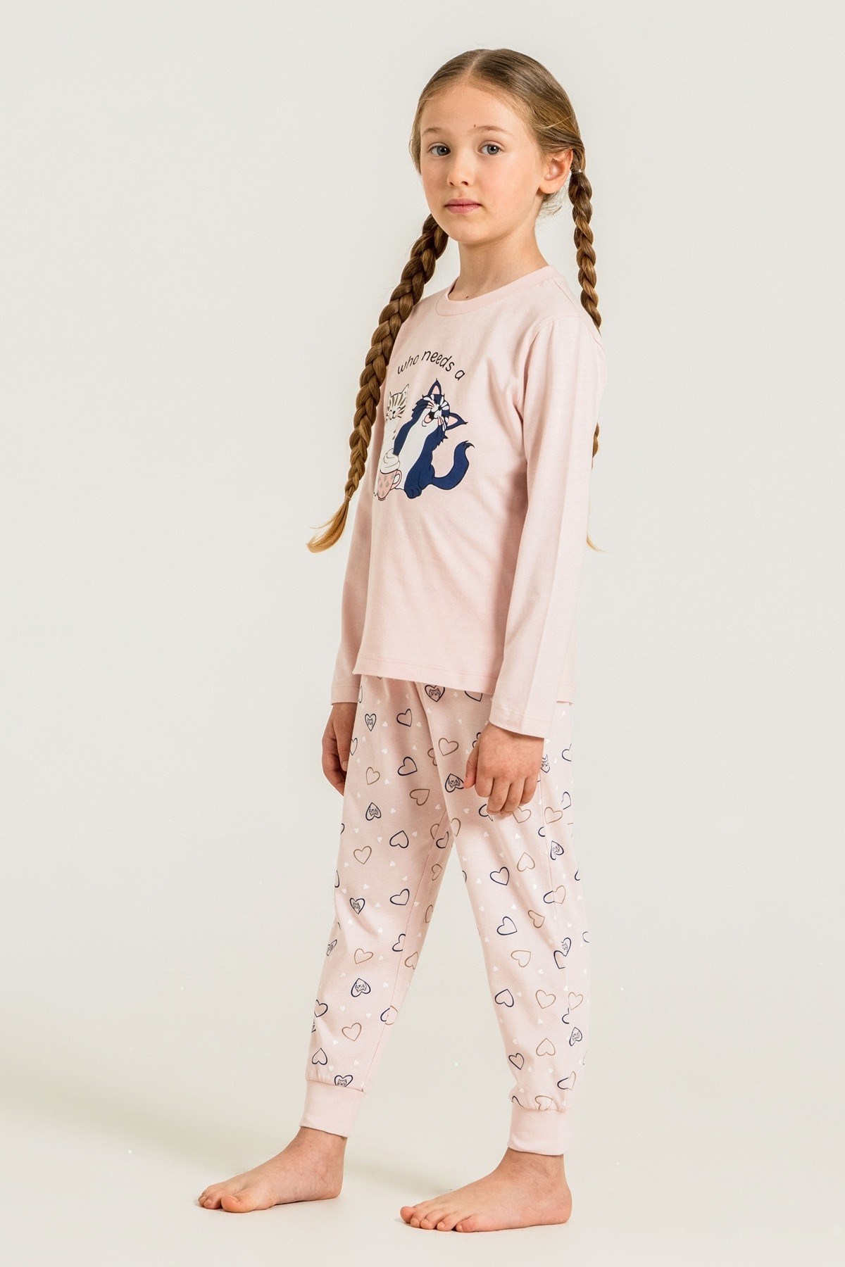 Rolypoly Kız Çocuk 9-14 Yaş Anne- Kız Desenli Pijama Takımı Pudra