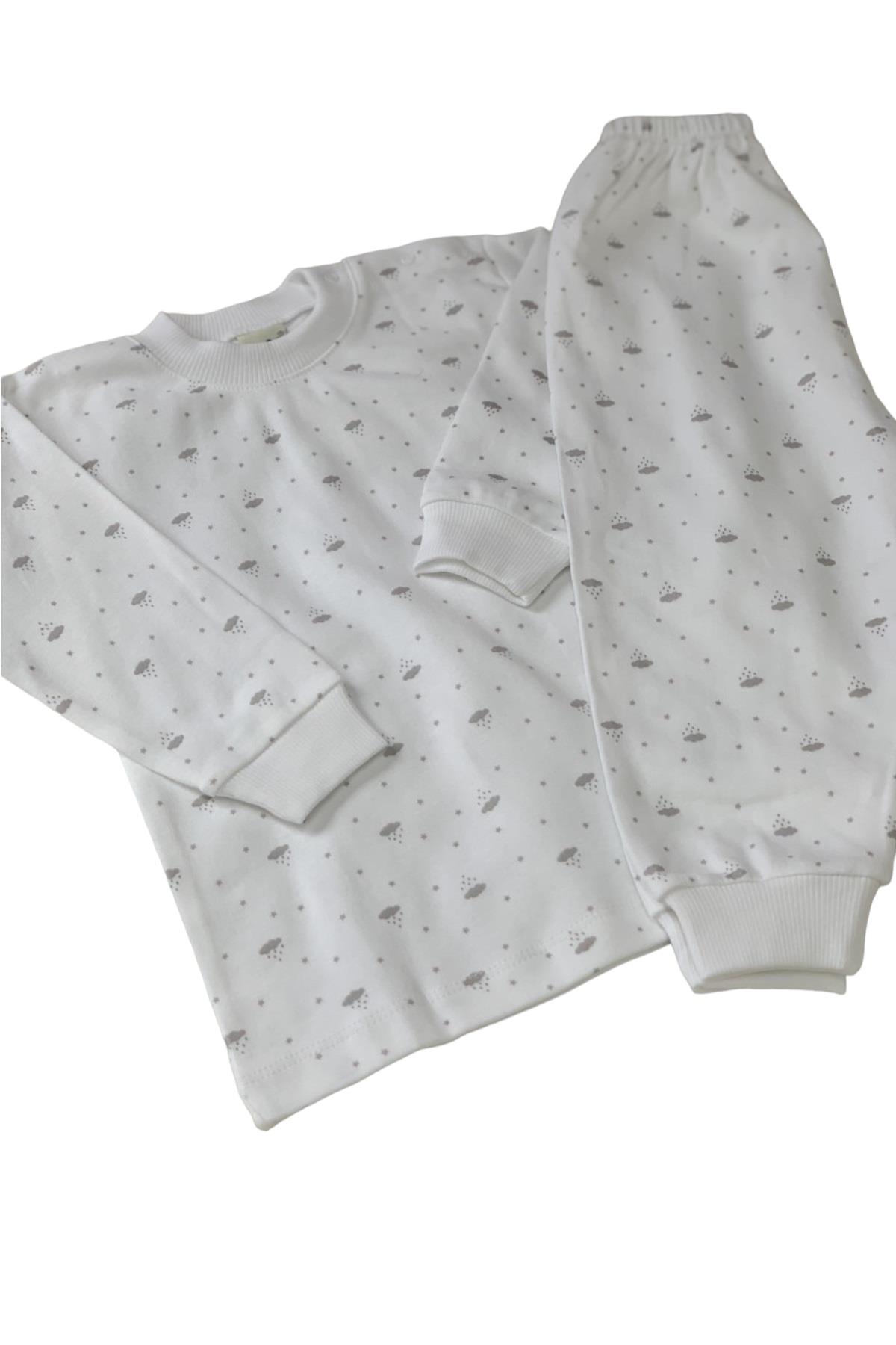 Sebi Bulut Desenli Pijama Takımı 2407 Beyaz
