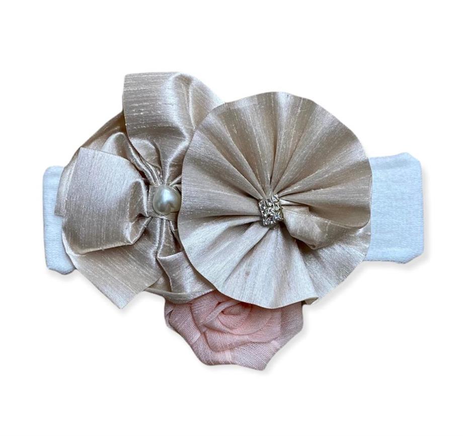Sebi Kız Bebek Taşlı Çiçek Bandana 6159 Bej