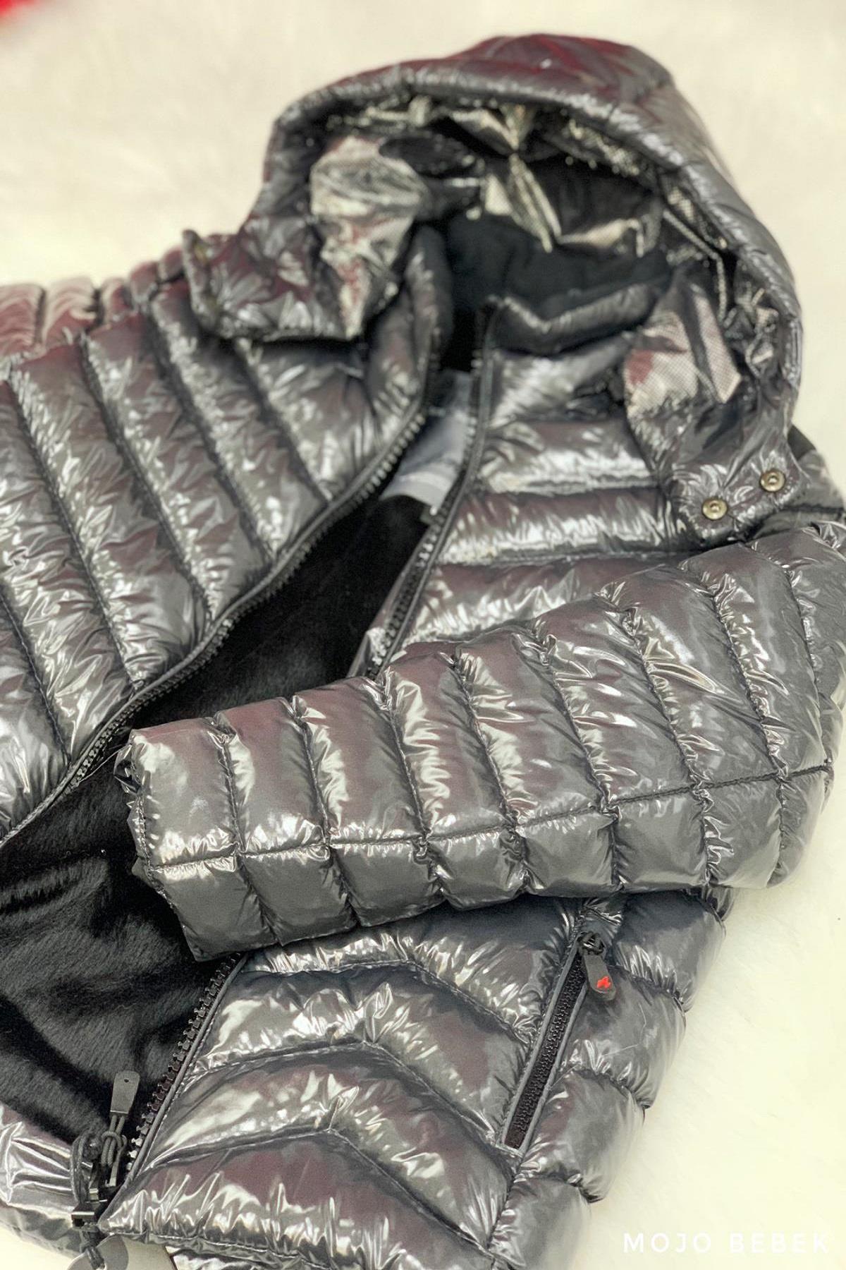 Stil-İst Erkek Çocuk Kapüşonlu Parlak Mont 7100 Gri