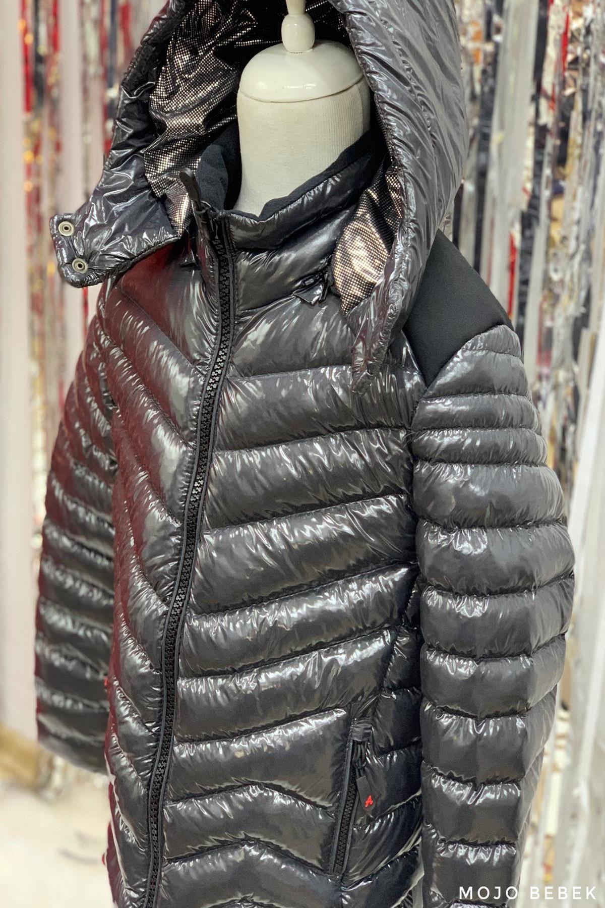 Stil-İst Erkek Çocuk Kapüşonlu Parlak Mont 7100 Gri