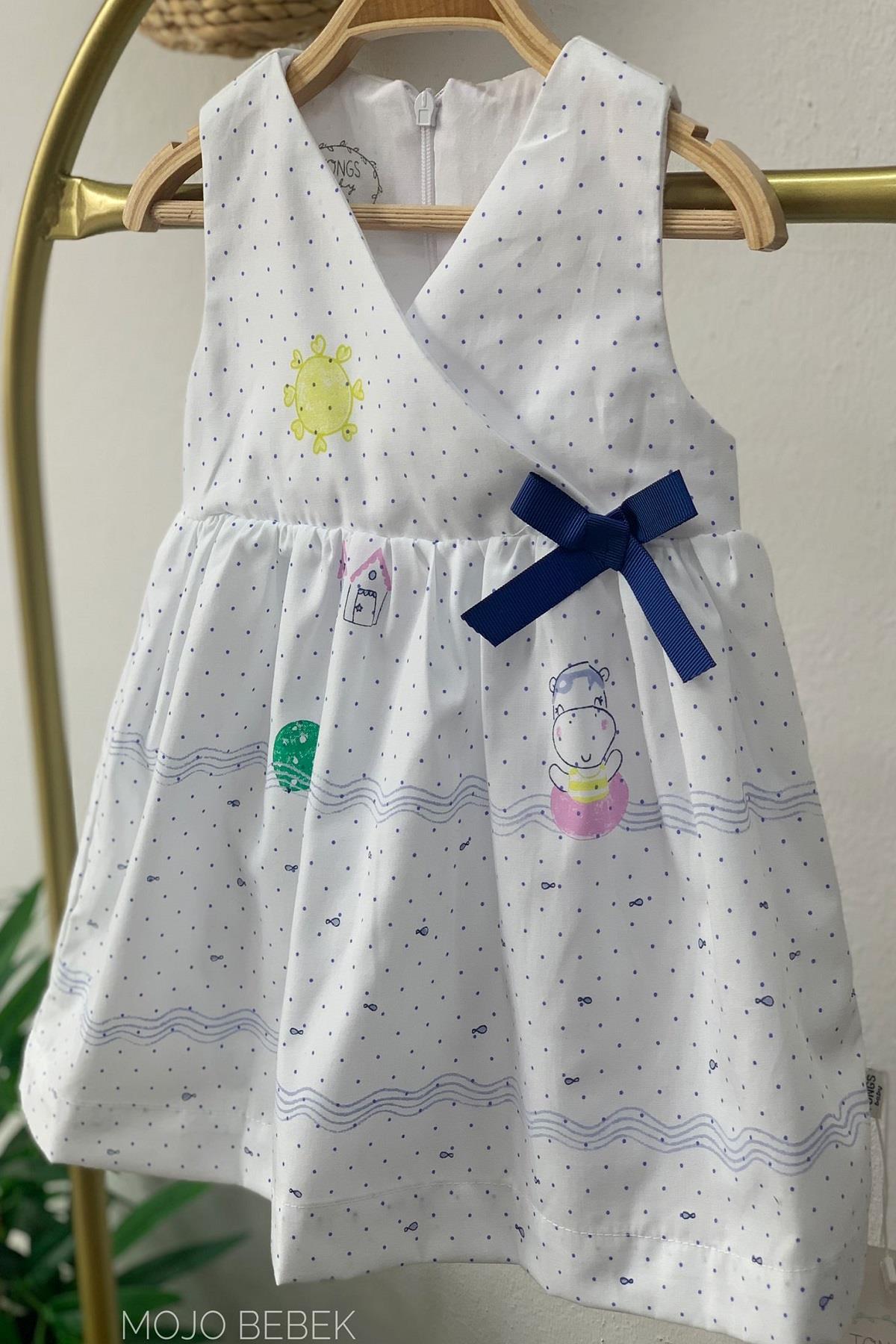 Tongs Baby Kız Bebek Puantiyeli Desenli Kruvaze Elbise 2546 Beyaz