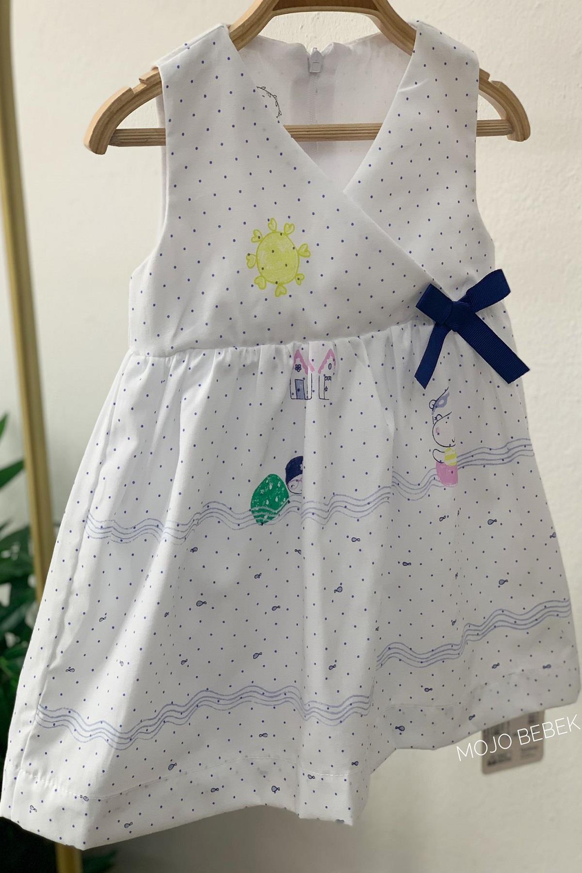 Tongs Baby Kız Bebek Puantiyeli Desenli Kruvaze Elbise 2546 Beyaz