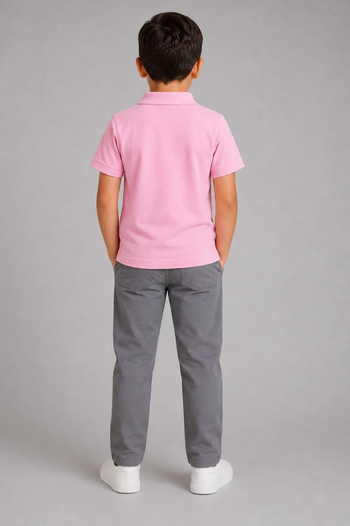 TR Unisex Çocuk Polo Yaka Kısa Kol Pamuklu Okul T-shirt Pembe