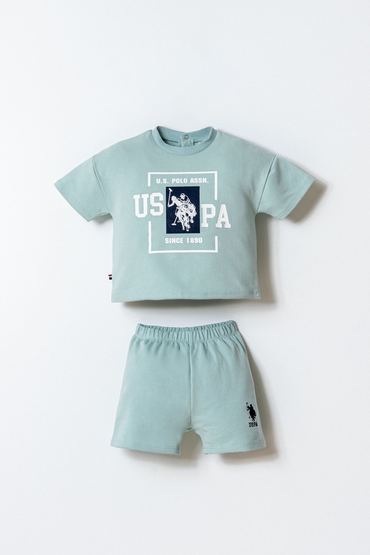 U.S Polo Erkek Bebek 6 Ay-3 Yaş Logo Baskılı Şortlu Takım Mint