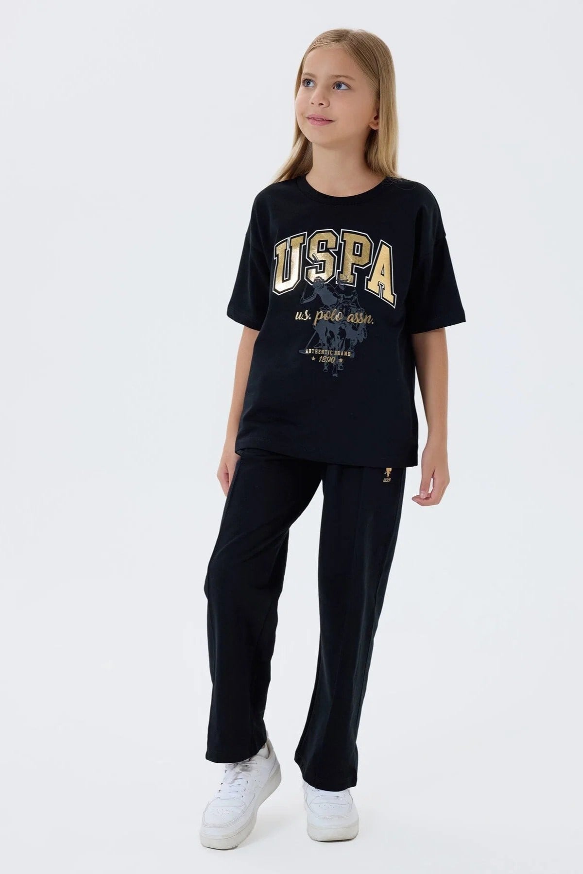 U.S. Polo Kız Çocuk 4-15 Yaş Lisanslı İkili Takım Siyah