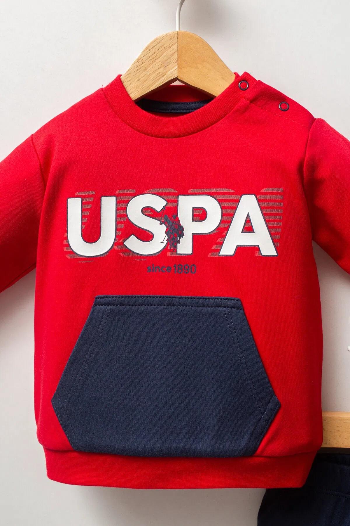 U.S. Polo Erkek Bebek 6 Ay-3 Yaş Kanguru Cep Eşofman Takımı Kırmızı