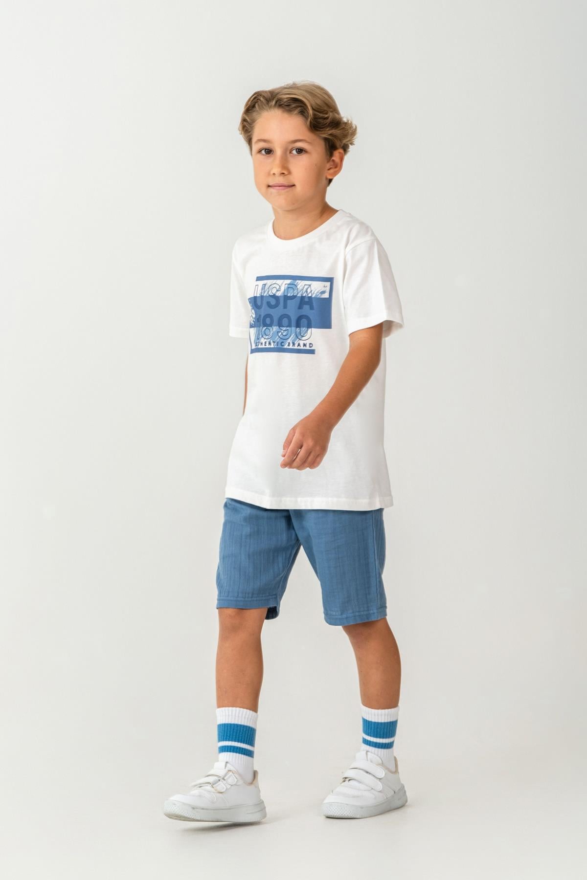U.S. Polo Erkek Çocuk 4-15 Yaş Bermuda Şortlu İkili Takım Beyaz