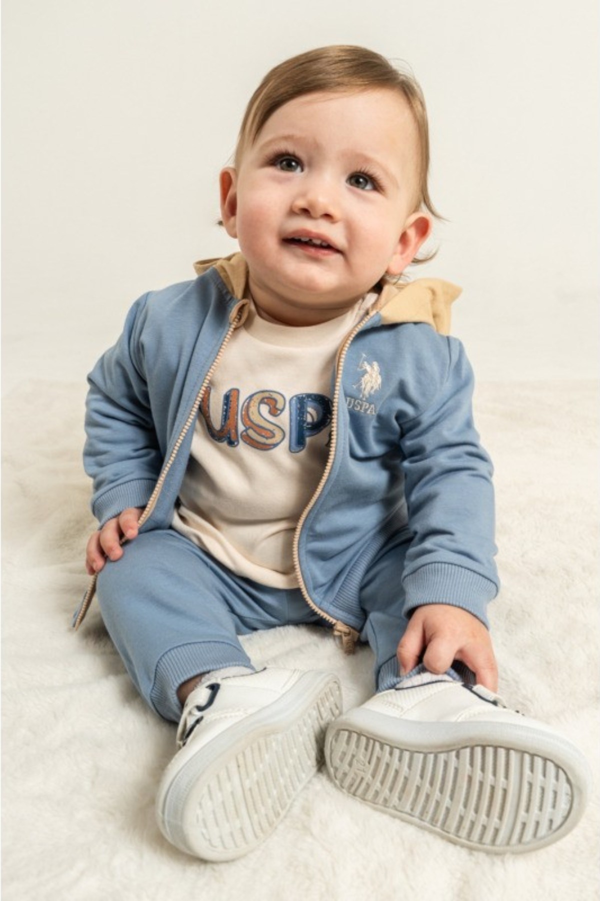 U.S. Polo Erkek Bebek 6 Ay-3 Yaş Baskılı Hırkalı Üçlü Takım İndigo