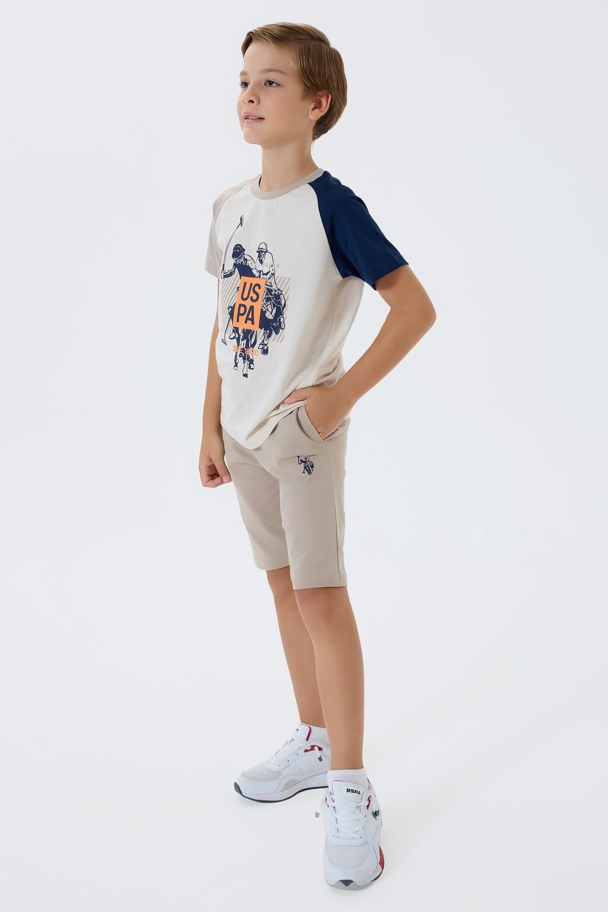 U.S. Polo Erkek Çocuk 4-15 Yaş İkili Şortlu Takım Bej
