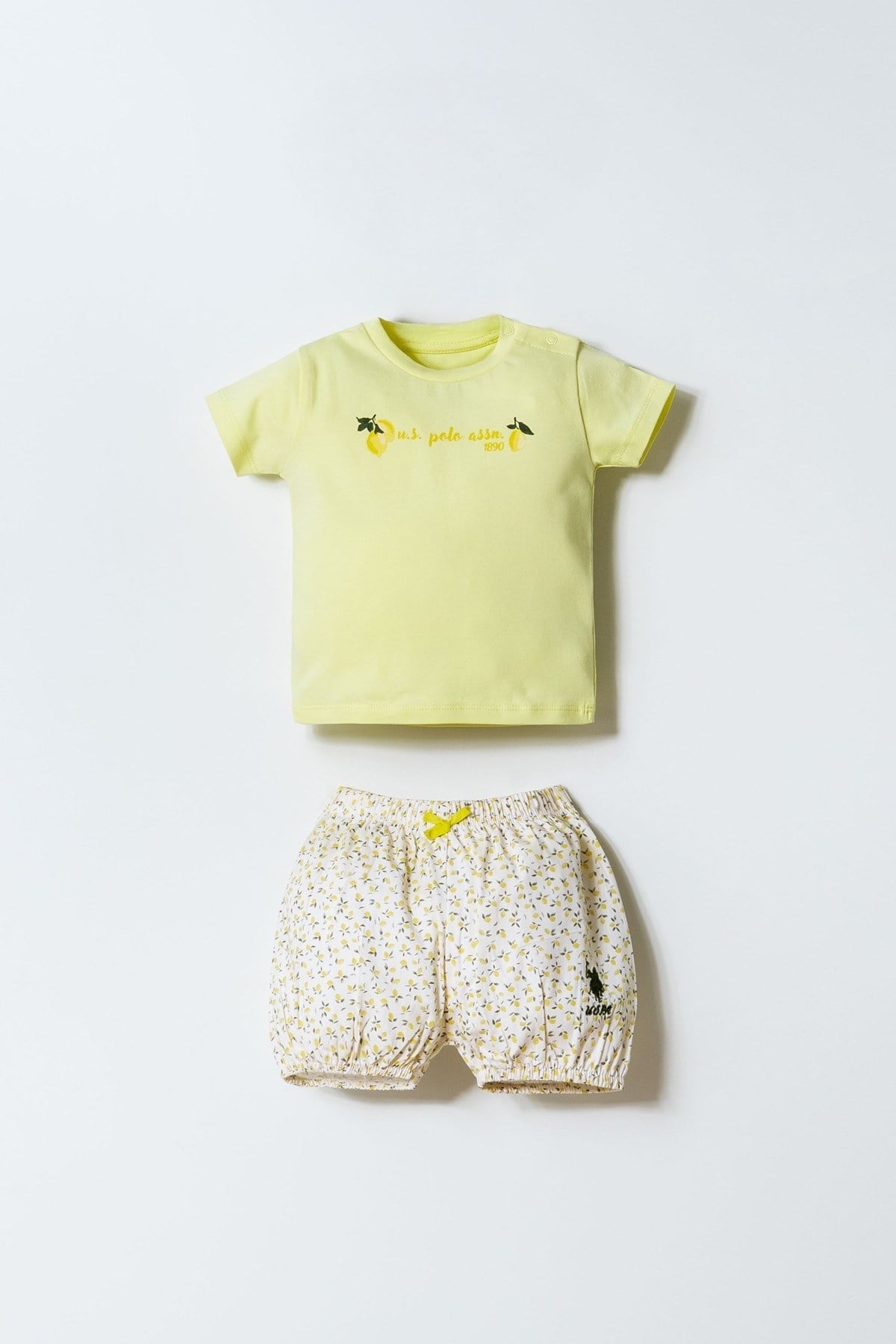 U.S. Polo Kız Bebek 6 Ay -3 Yaş Limon Baskılı Şortlu Takım Sarı