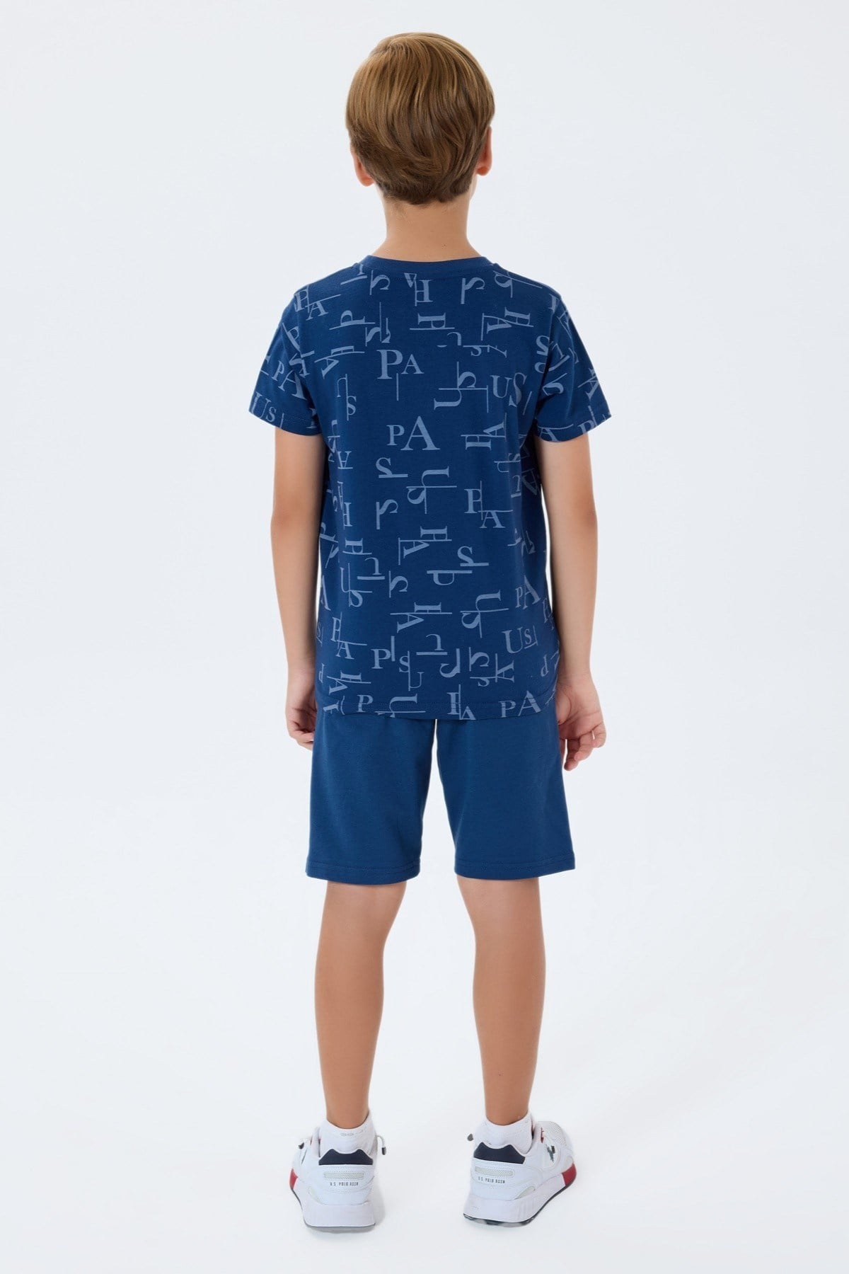 U.S. Polo Erkek Çocuk 4-14 Yaş Baskılı Şortlu Takım Lacivert