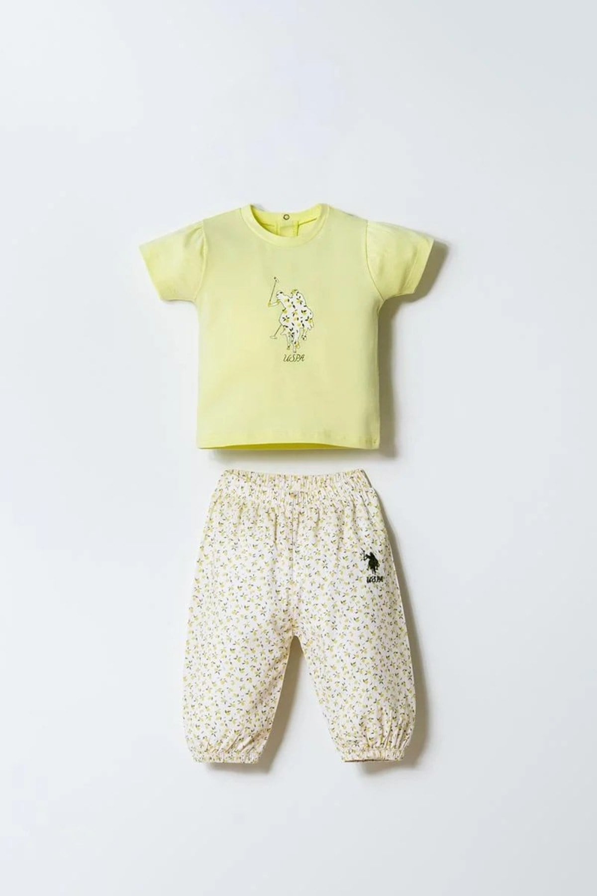U.S. Polo Kız Bebek 6-36 Ay Limon Baskılı Pamuklu İkili Takım Sarı