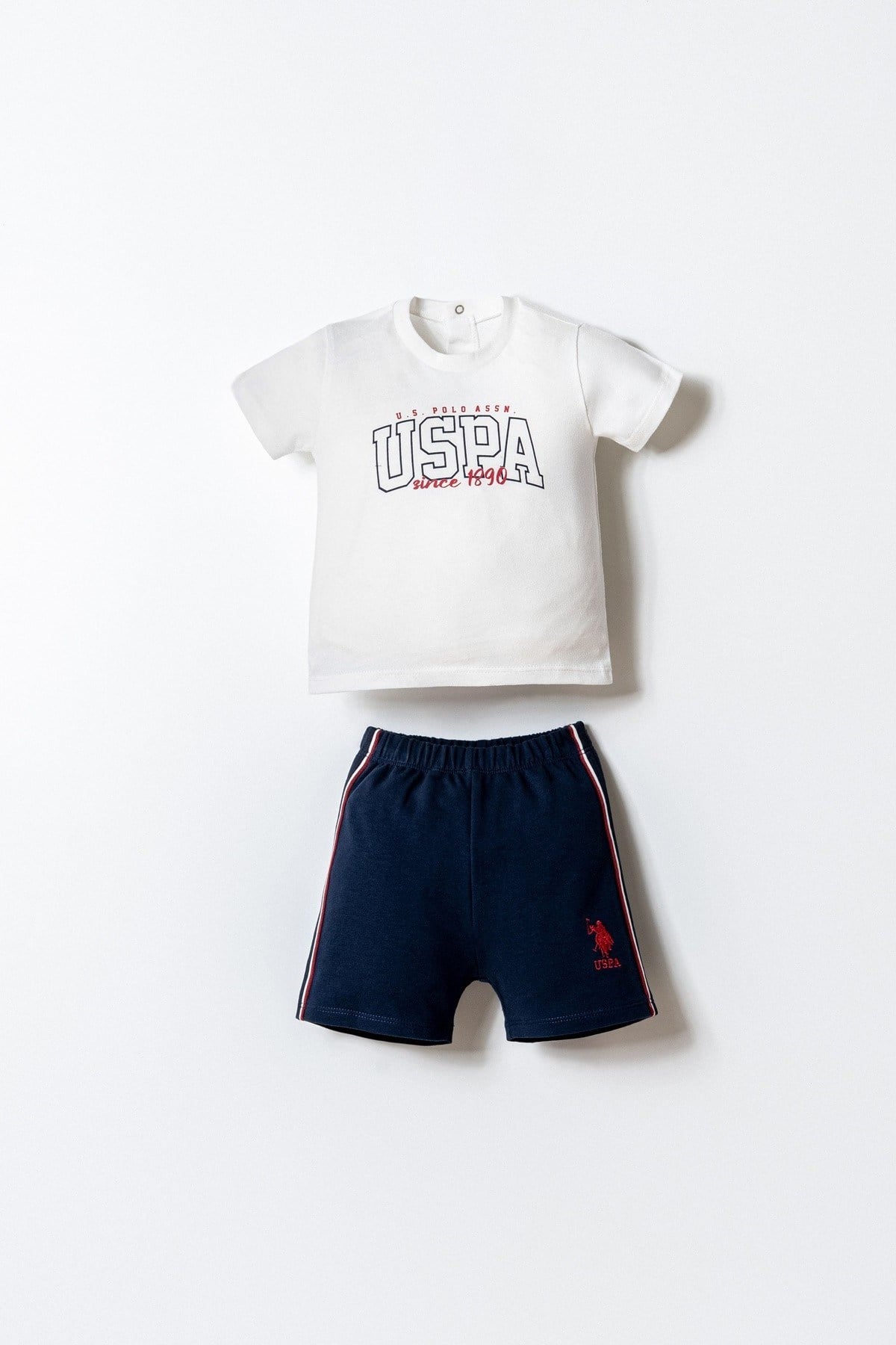 U.S. Polo Erkek Bebek 6 Ay- 3 Yaş Logo Baskılı Şortlu Takım Beyaz