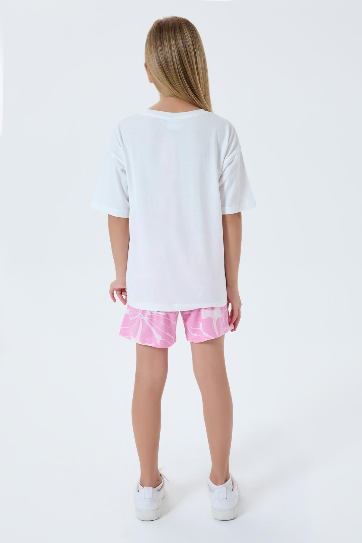 U.S. Polo Kız Çocuk 4-15 Yaş Logo Baskılı İkili Şortlu Takım Pembe