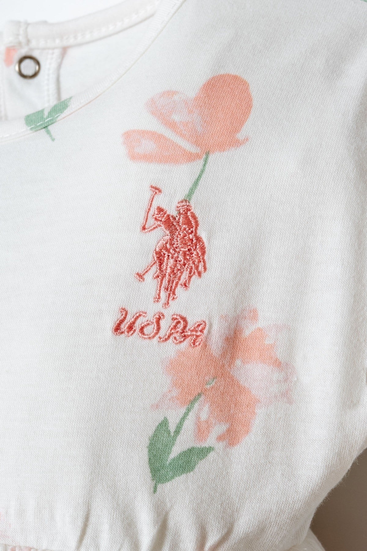 U.S. Polo Kız Bebek 6 Ay-3 Yaş Çiçek Desenli Taytlı Takım Pudra