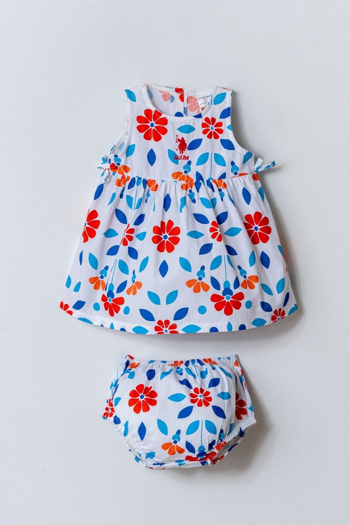 U.S. Polo Kız Bebek 6 Ay- 3 Yaş Çiçek Desenli Dokuma Elbise Beyaz