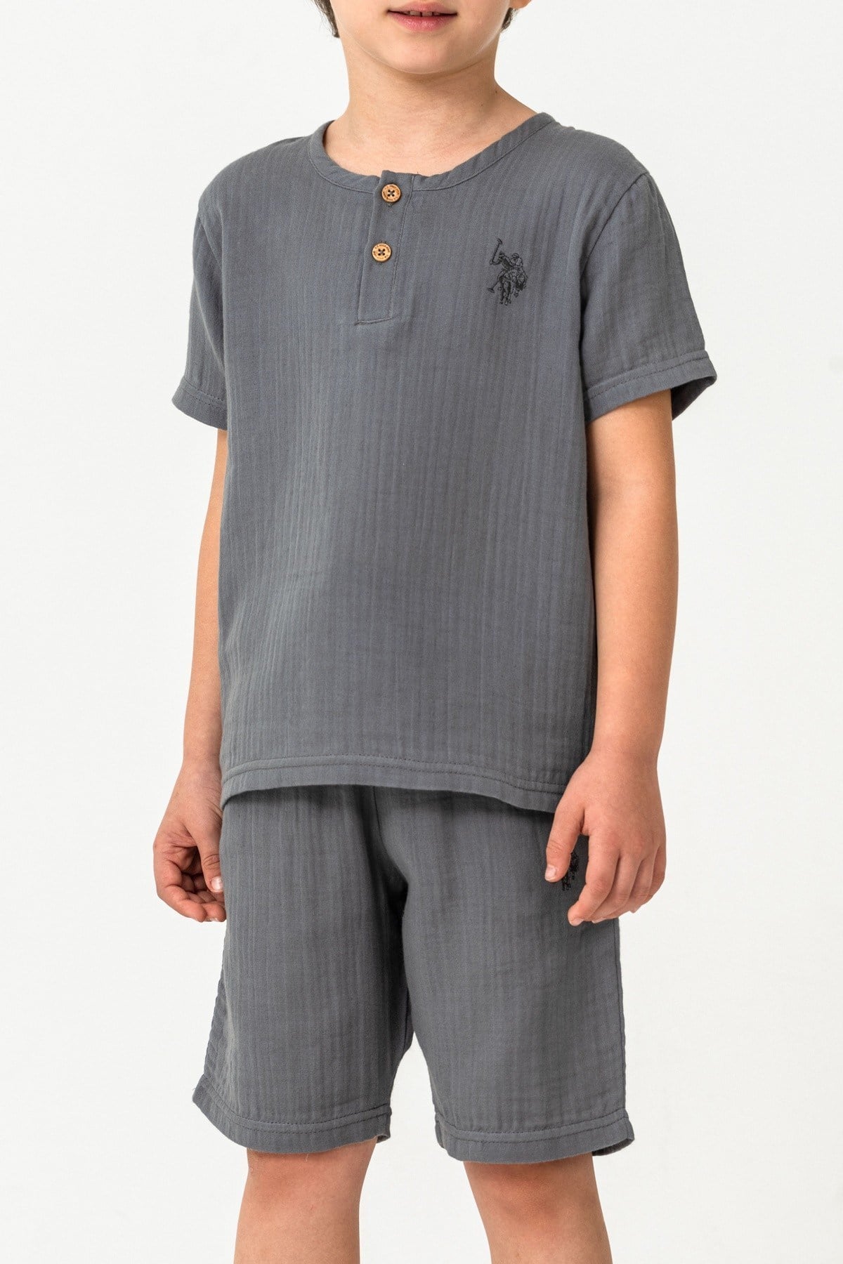 U.S. Polo Erkek Çocuk 4-14 Yaş Şortlu Müslin Takım Gri