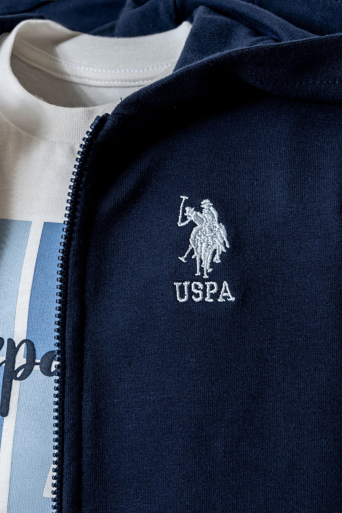 U.S. Polo Erkek Bebek 6 Ay- 3 Yaş Kapüşonlu Hırkalı Üçlü Takım Lacivert