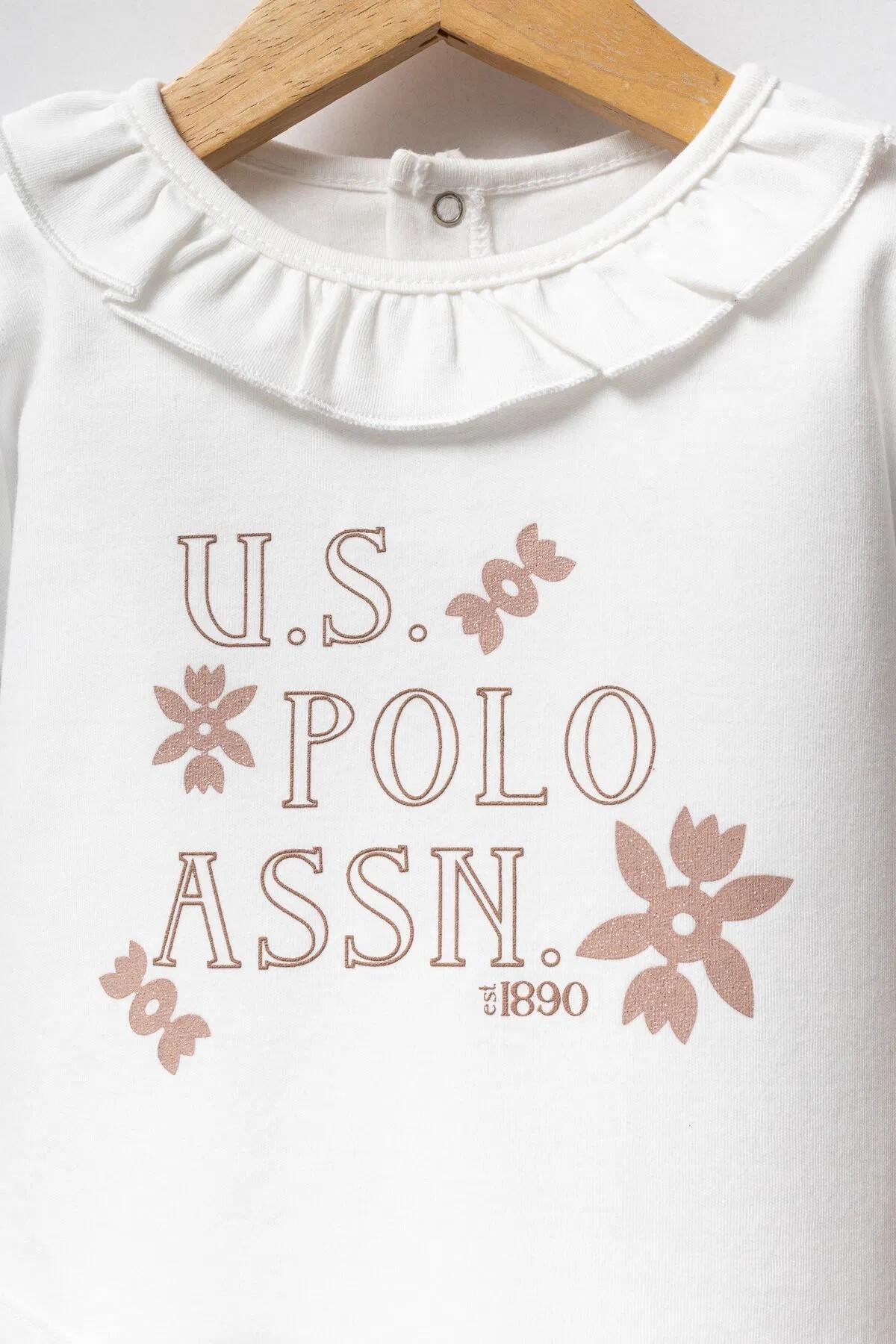 U.S. Polo Kız Bebek 6 Ay-3 Yaş Bebe Yaka İkili Takım Ekru