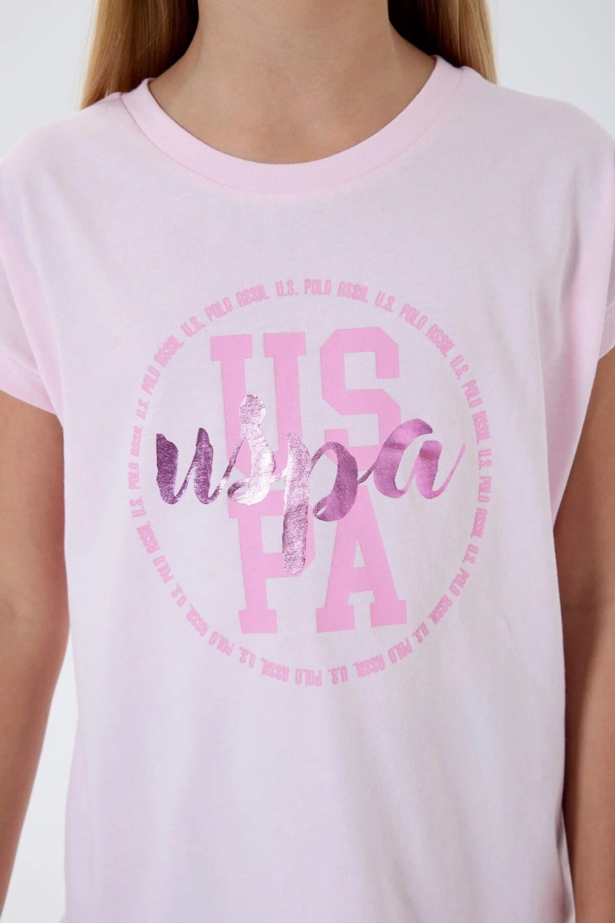 U.S. Polo Kız Çocuk 4-15 Yaş Desenli İkili Taytlı Takım Pudra