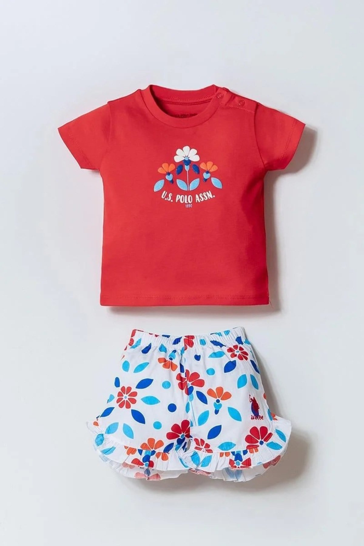 U.S. Polo Kız Bebek 6 Ay- 3 Yaş Çiçek Desenli Şortlu Takım 2999 Narçiçeği