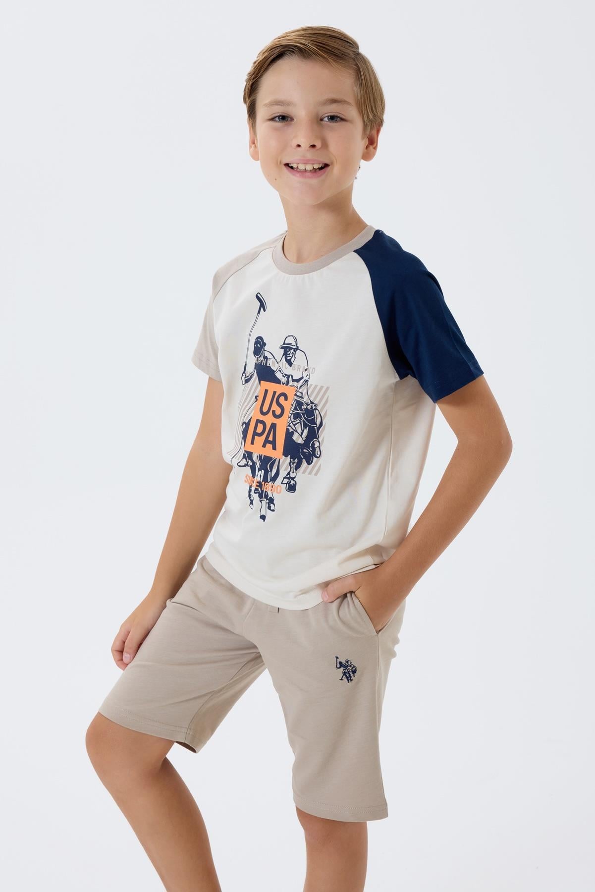 U.S. Polo Erkek Çocuk 4-15 Yaş İkili Şortlu Takım Bej
