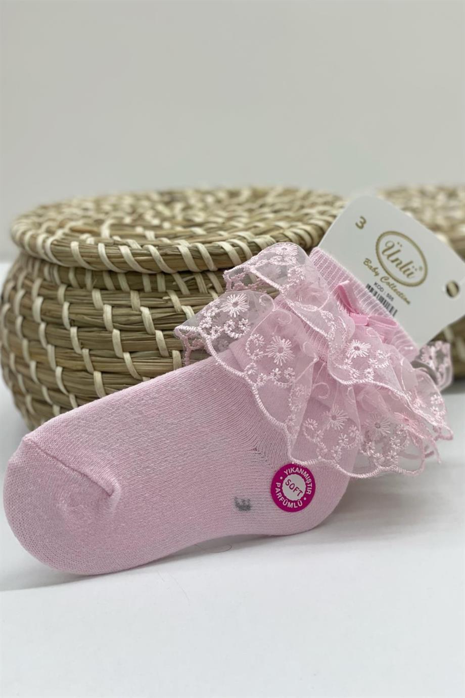 Ünlü Kız Çocuk Dantelli Soket Çorap 505 Pembe