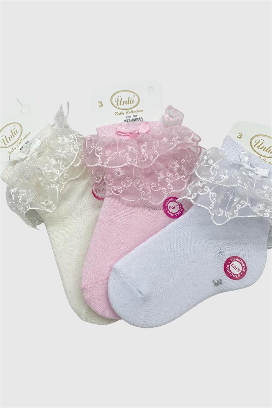 Ünlü Kız Çocuk Dantelli Soket Çorap 505 Pembe