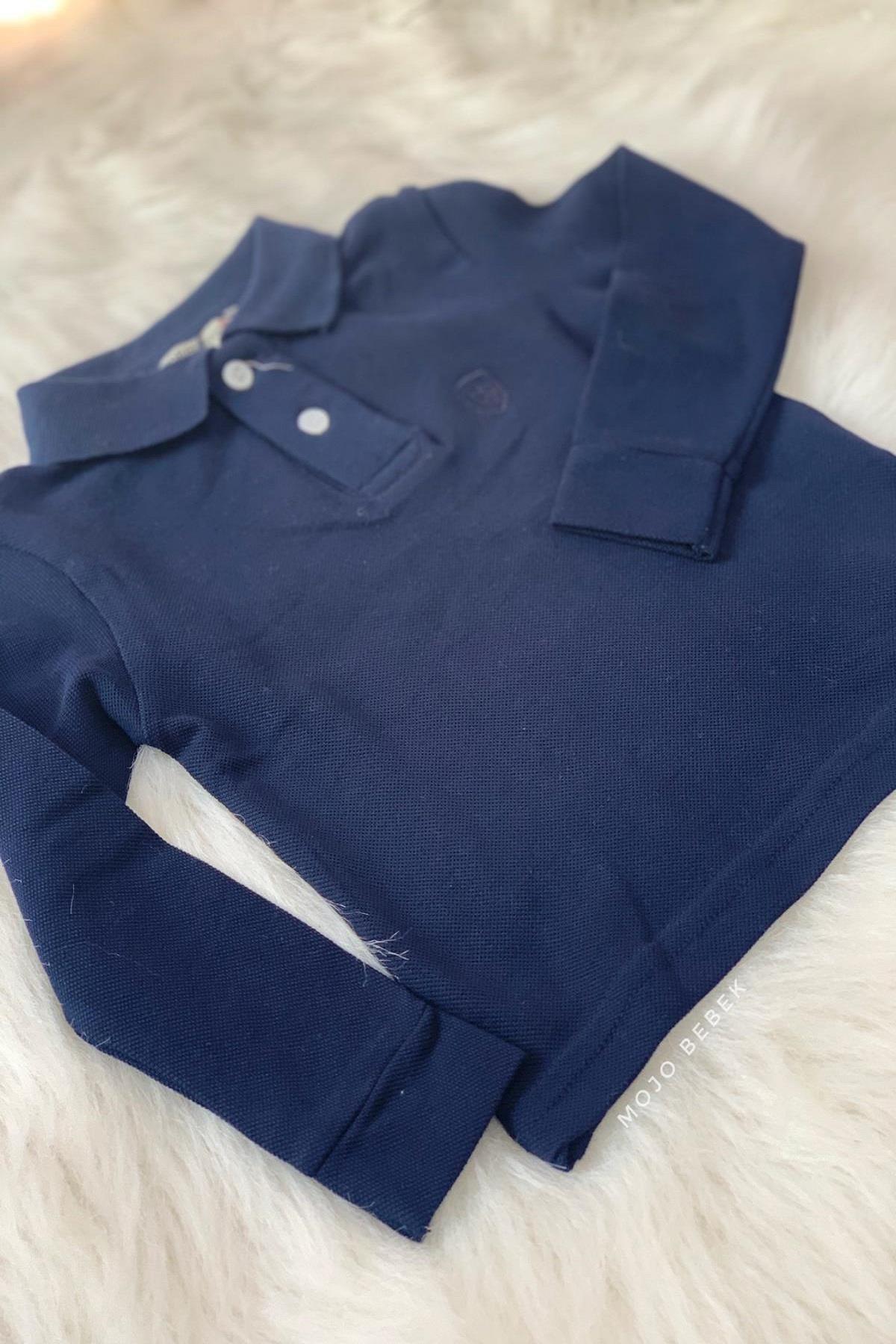 Woorage Erkek Bebek Lacoste Yakalı Uzun Kol T-shirt 9101 Lacivert