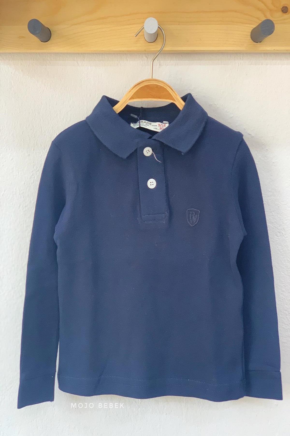 Woorage Erkek Bebek Lacoste Yakalı Uzun Kol T-shirt 9101 Lacivert