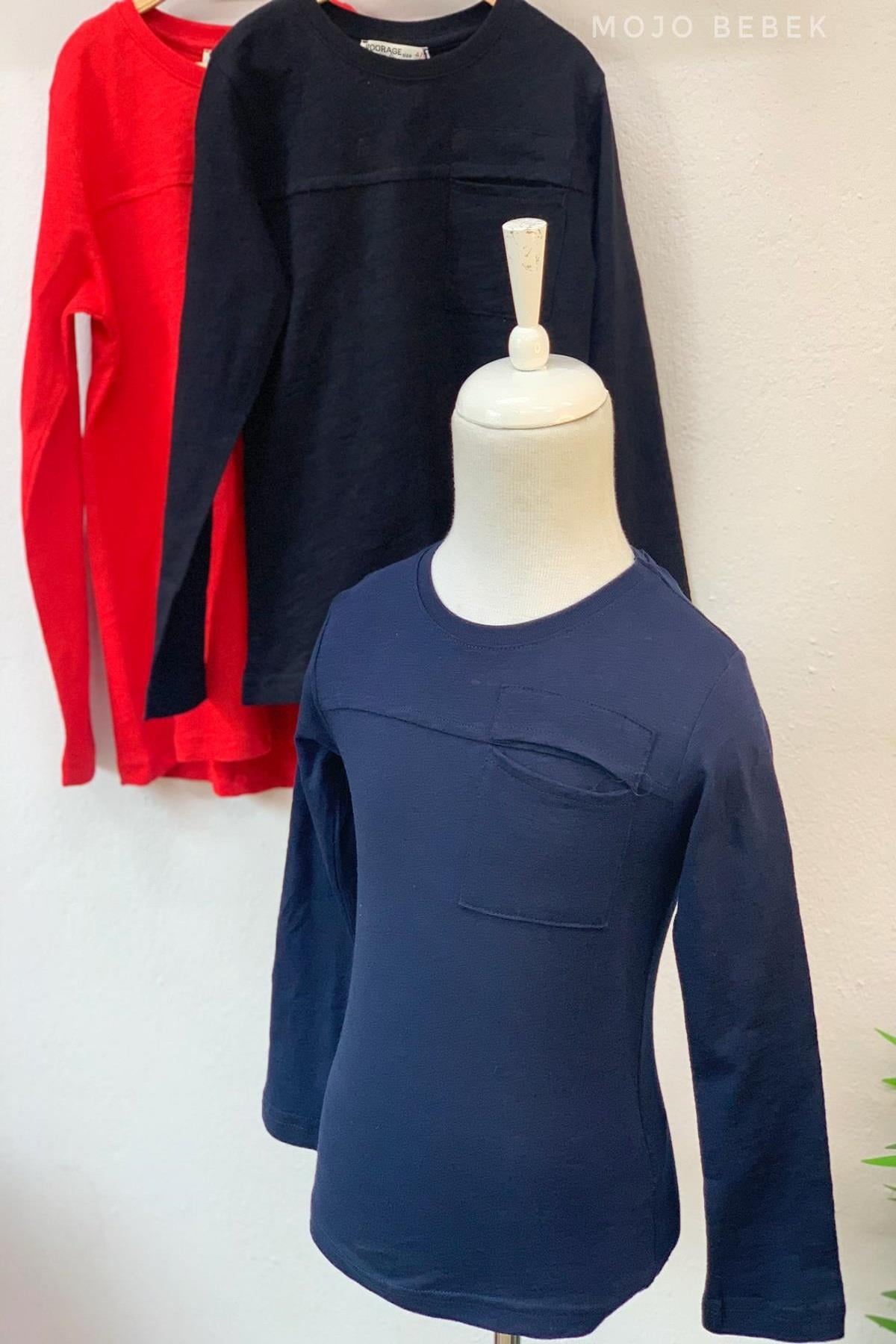 Woorage Erkek Çocuk Basic Cepli Uzun Kol T-shirt 1080 Lacivert