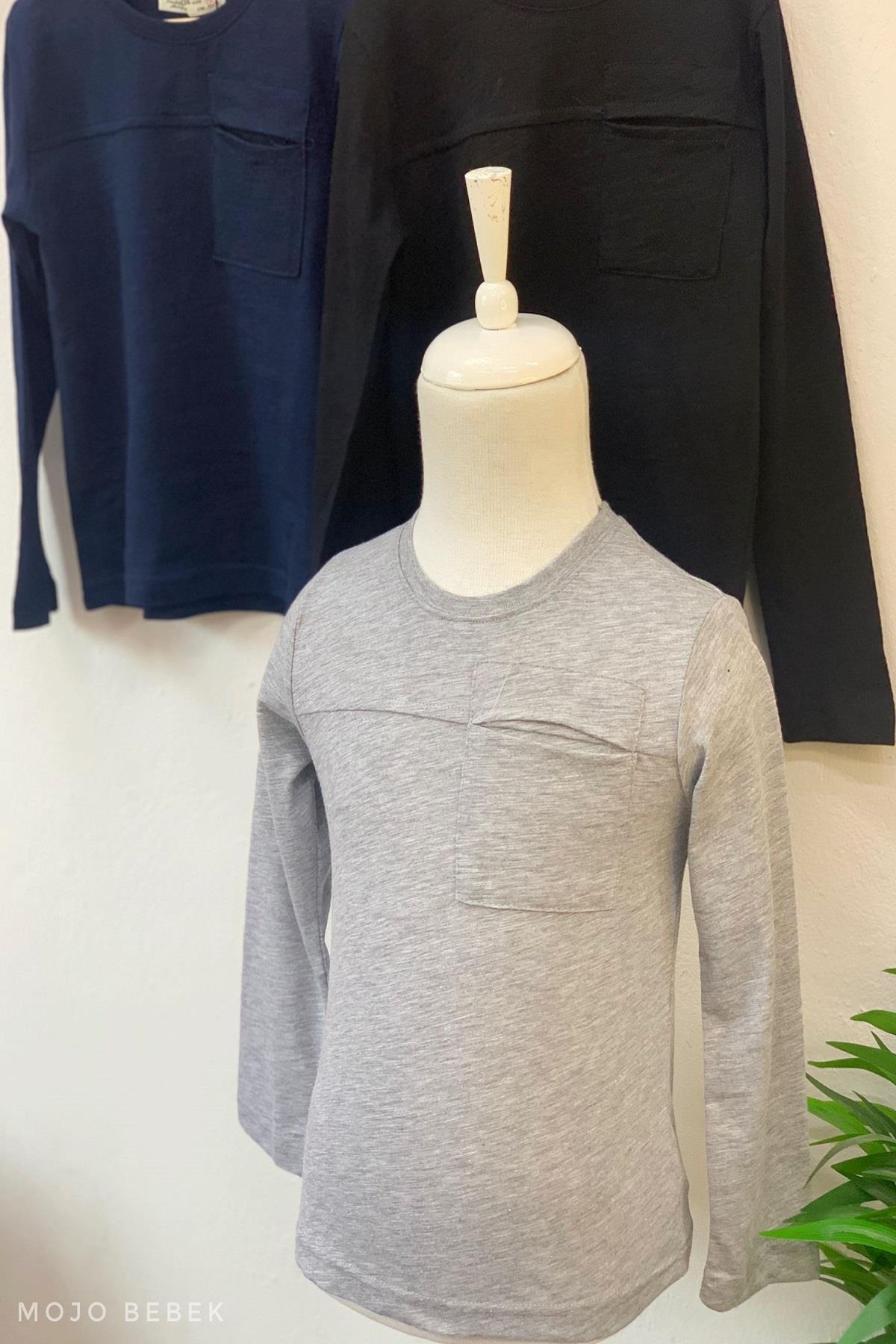 Woorage Erkek Çocuk Basic Cepli Uzun Kol T-shirt 1080 Gri